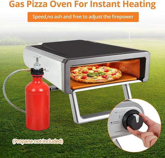 Gas Pizza Oven Outdoor - 12 Inch Propane Pizza Oven High Heat 950F - Professional Grade Stainless Steel Interior - Fast Preheating Pizza Maker for Artisan Neapolitan Pizza, Steaks, Fish