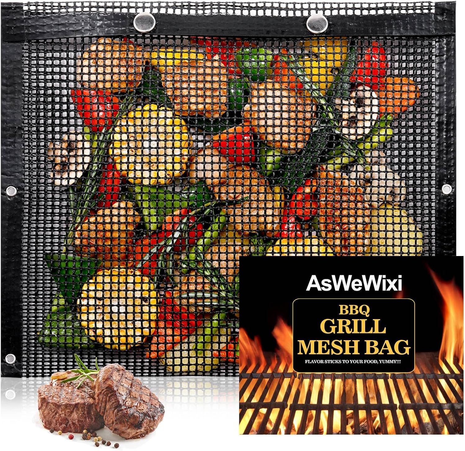 1 Pack BBQ Mesh Grill Bag for Outdoor Grill Reusable, 12 x 9.5 Inch NonStick Barbecue Bag for