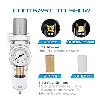 Vista 5 de NANPU 1/4" NPT, Filtro de aire comprimido regulador combinado tipo piggyback, elemento de latón de 5 micrones, cuenco de polietileno, desagüe