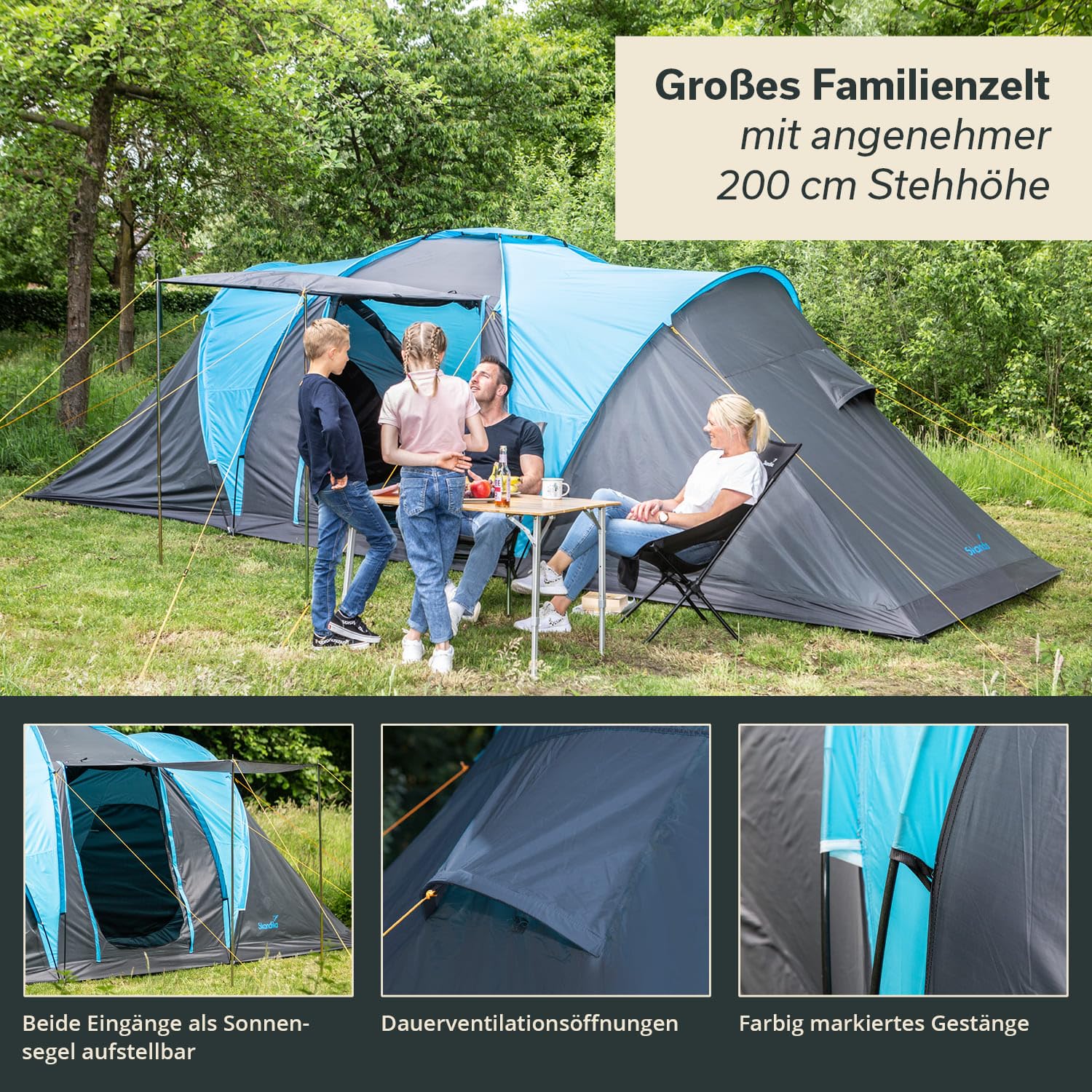 Skandika Hammerfest 4 persone - Tenda de campeggio familiare - zanzariera - 2x cabine da letto