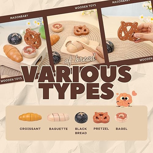 Miniatura 2 de Juego de comida de madera para juegos de panadería, juego de comida para niños, juego de madera para cortar alimentos, juego de pan, regalo de