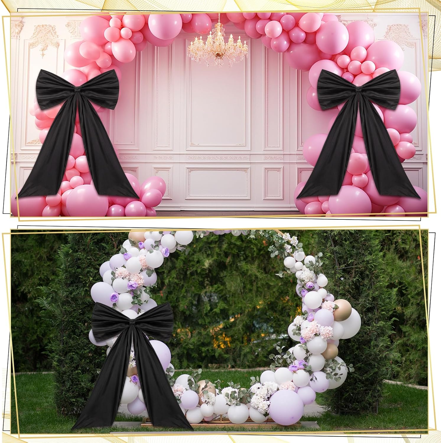 Suncalla Big Black Bow 42 x 27 Inch Wedding Party Decorations Extra Large Black Bows Decor Birthday Coquette Party Wedding Backdrop Satin Ornaments Bridal Shower Photo Backdrop Front Door Wall Decor