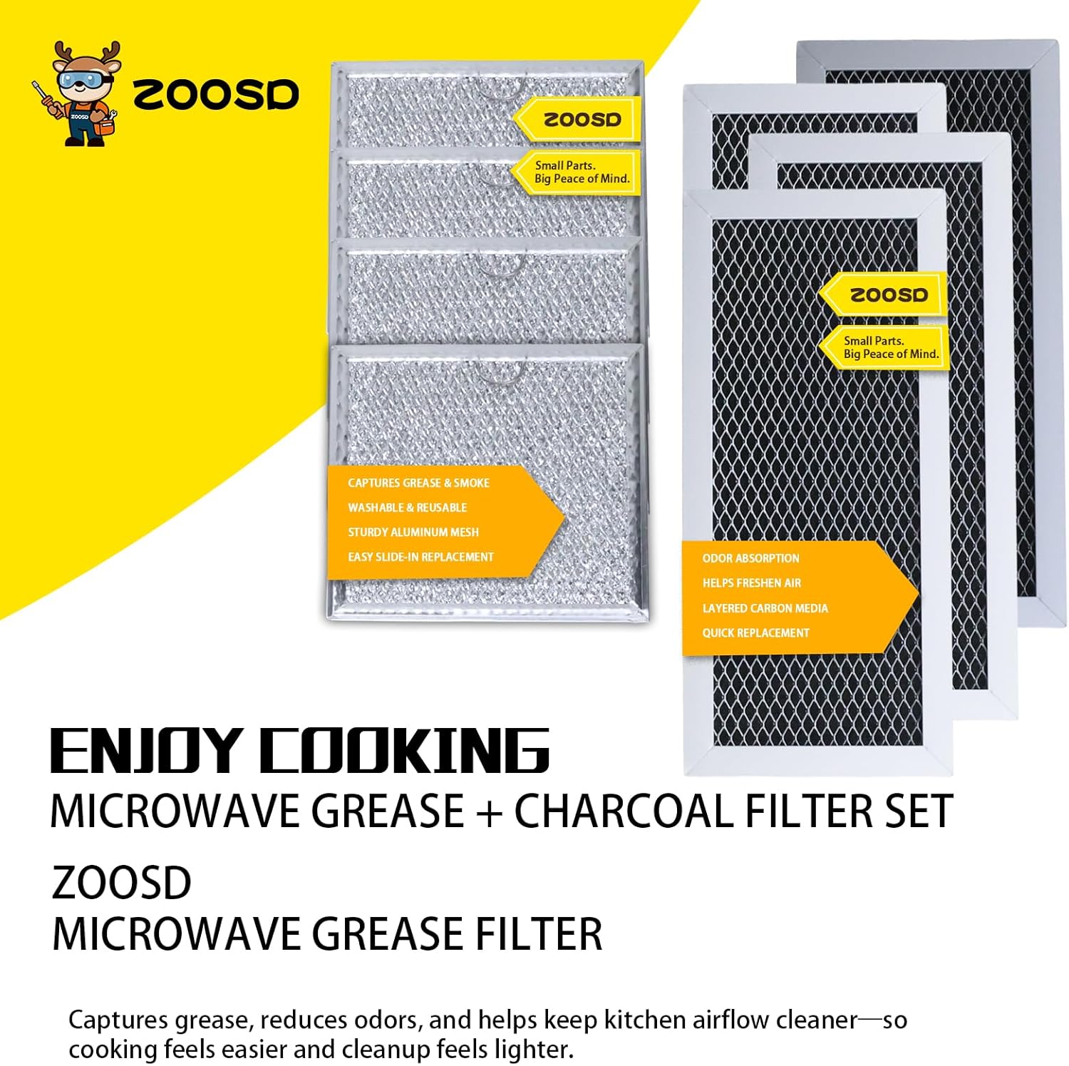 ME19R7041FS ME19R7041FS/AA ME19R7041FT ME19R7041FT/AA ME19R7041FB ME19R7041FB/AA Microwave Charcoal + Grease Filter Set, 1-Year Supply (8-Pack: 4 Charcoal + 4 Grease) for Samsung