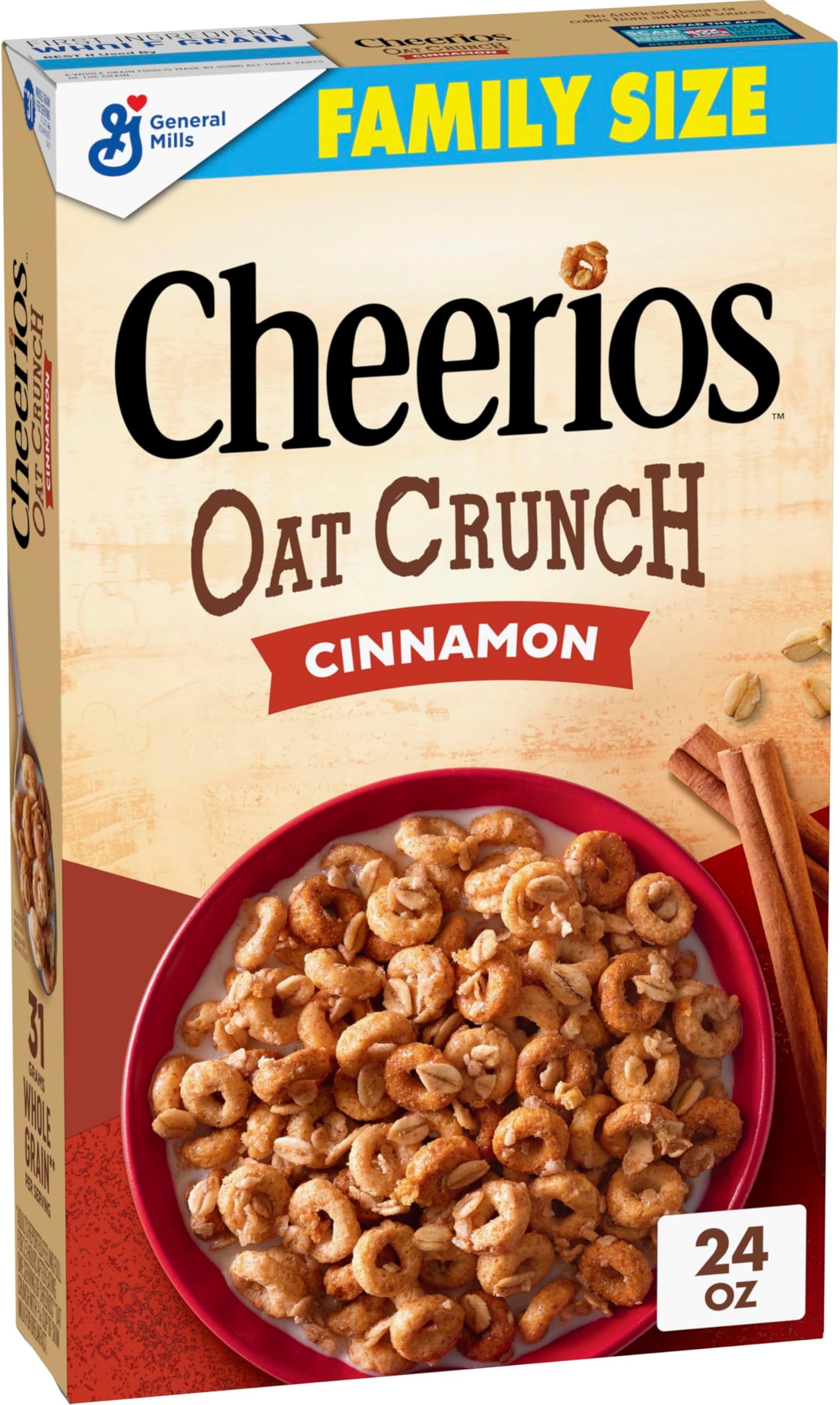 Oat Crunch Cinnamon Breakfast Cereal, Made with Whole Grain, Family Size, 24 oz