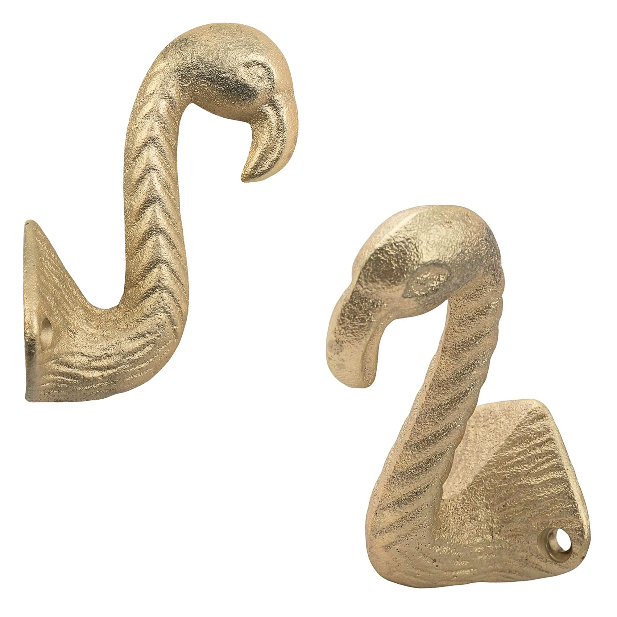 Keypak Brushed Brass 5 Pack Flamingo Head Hook - Modern Wall Hook For Coats, Robes & Towels - Durable Diy Mounting Hardware For Kitchen, Bathroom & Entryway