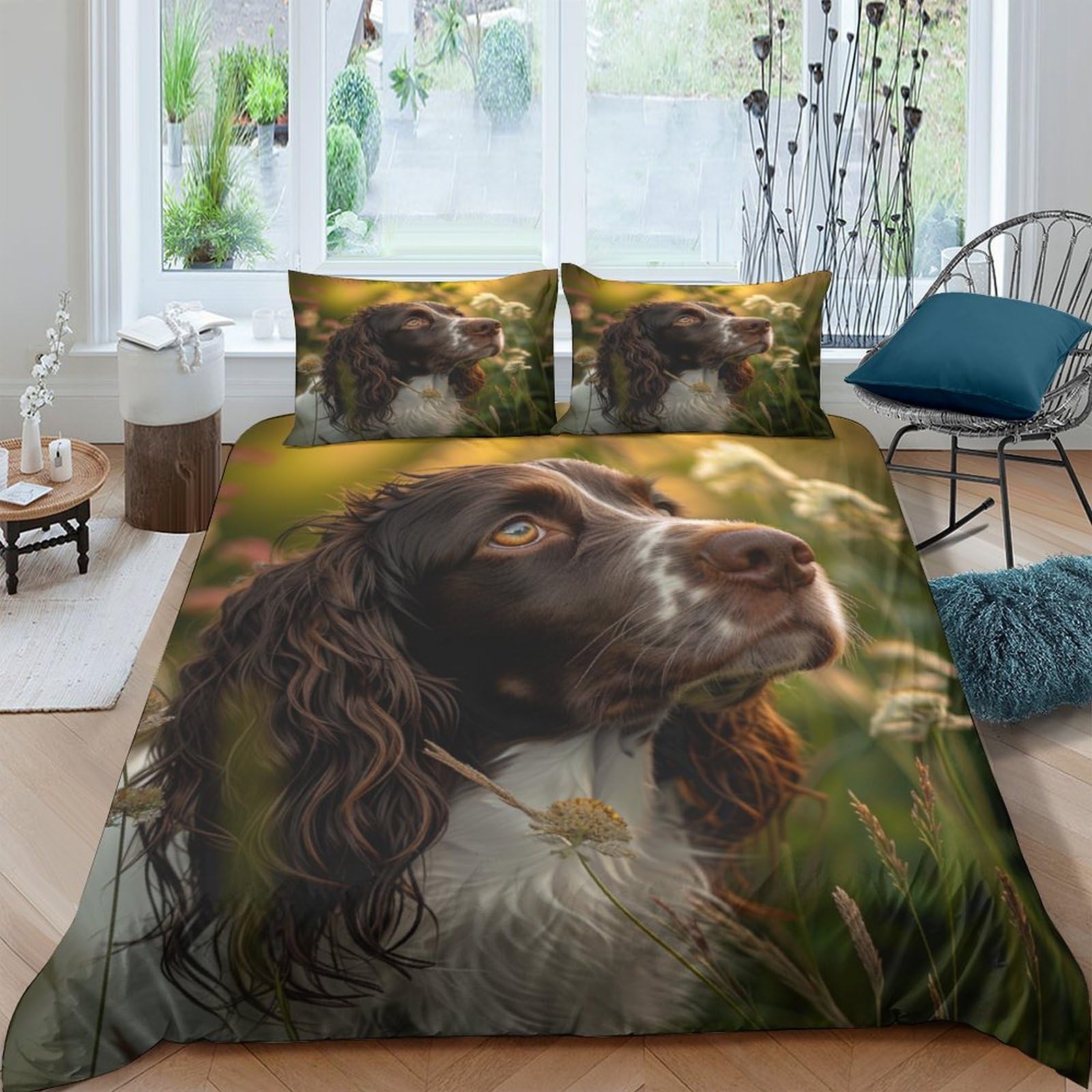 NRAOPEVVD Springer Spaniel Duvet Cover Set 3 PCS Hotel Quality Quilt Cover Bedding Set Bed Covers with Pillowcases with Zipper Closure Ultra Soft Anti Allergic Microfiber King（220x240cm）