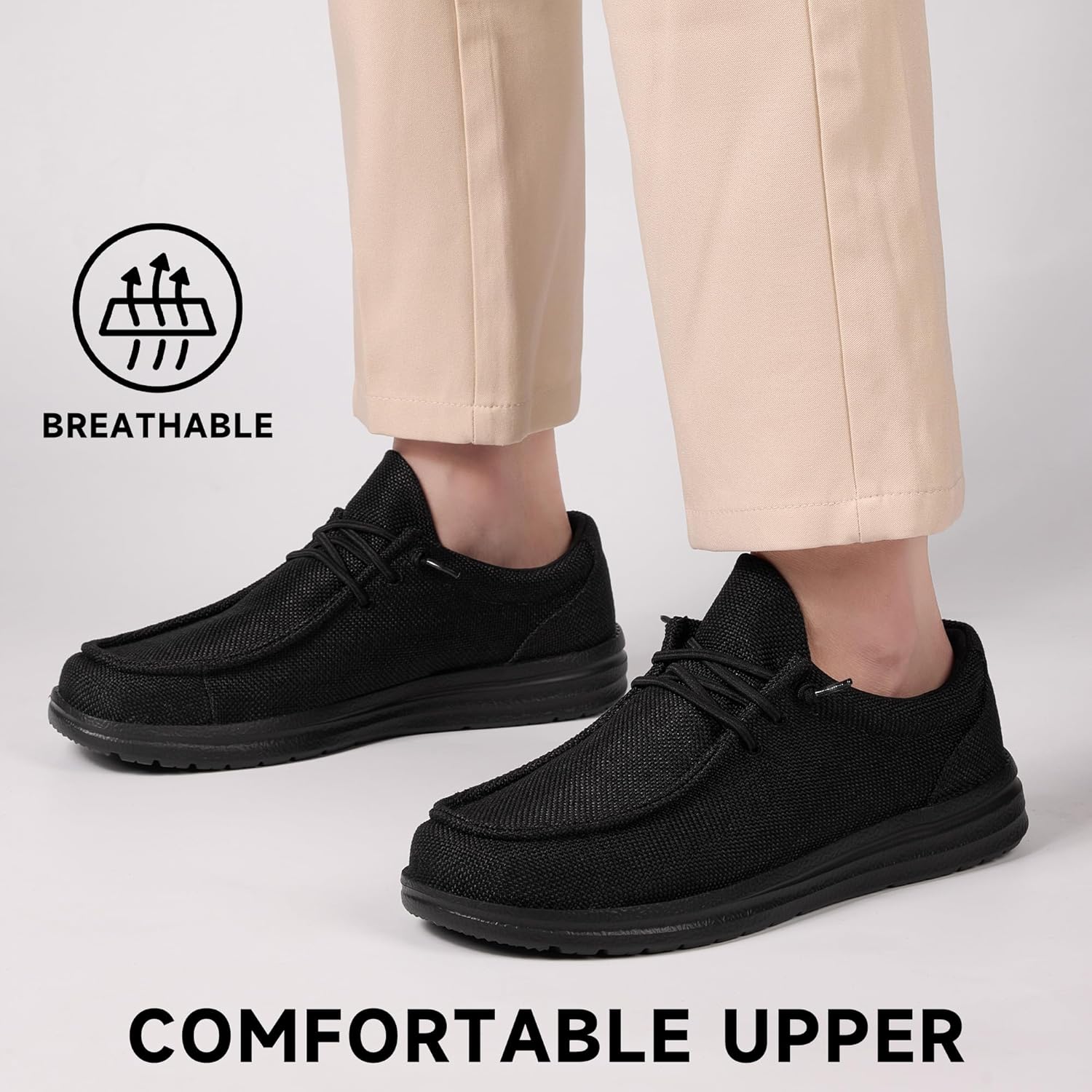 SILENTCARE Men's Wide Toe Box Canvas Slip-On Loafers Casual Walking Shoes with Included Arch Support Insole