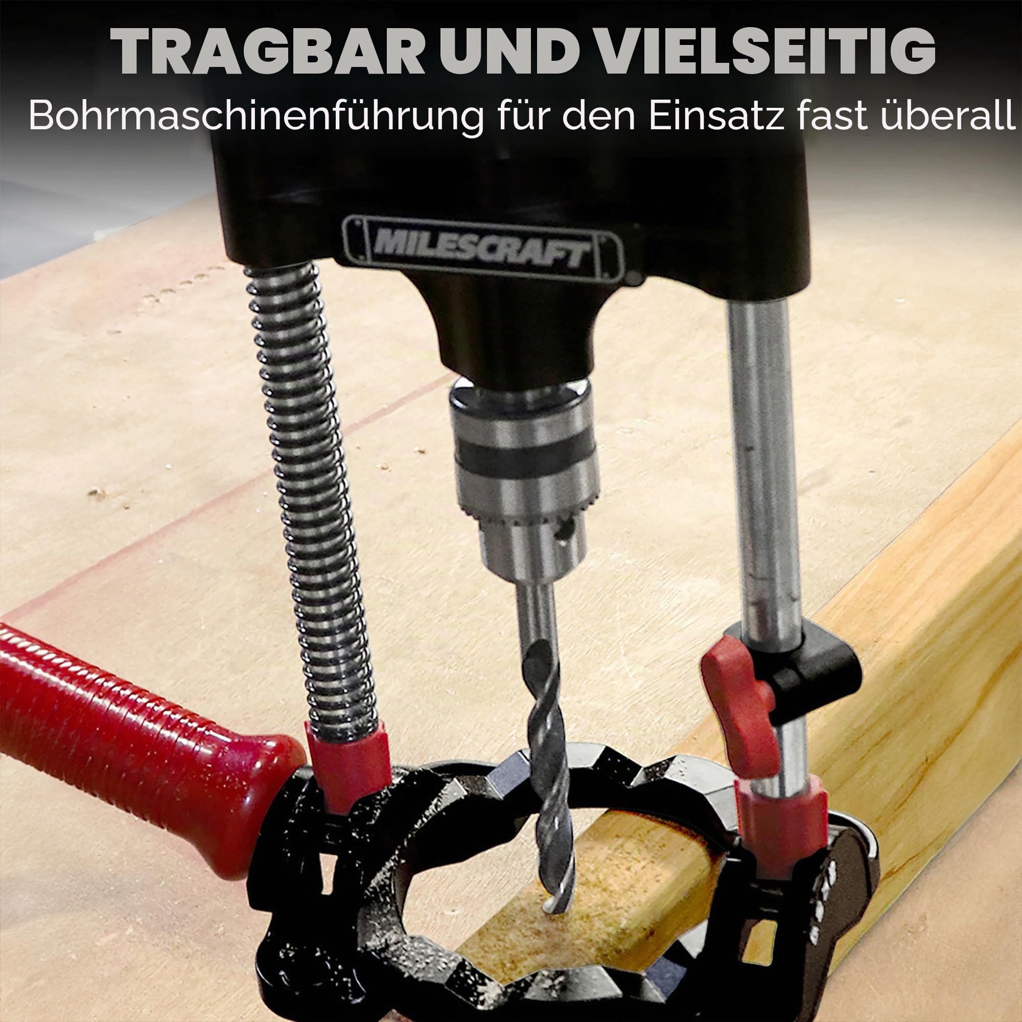 Milescraft 1318 - hochwertiger mobiler Bohrständer - Bohrfutter kompatibel mit Bohrer von 2-10mm – tragbare Bohrführung für präzises Bohren