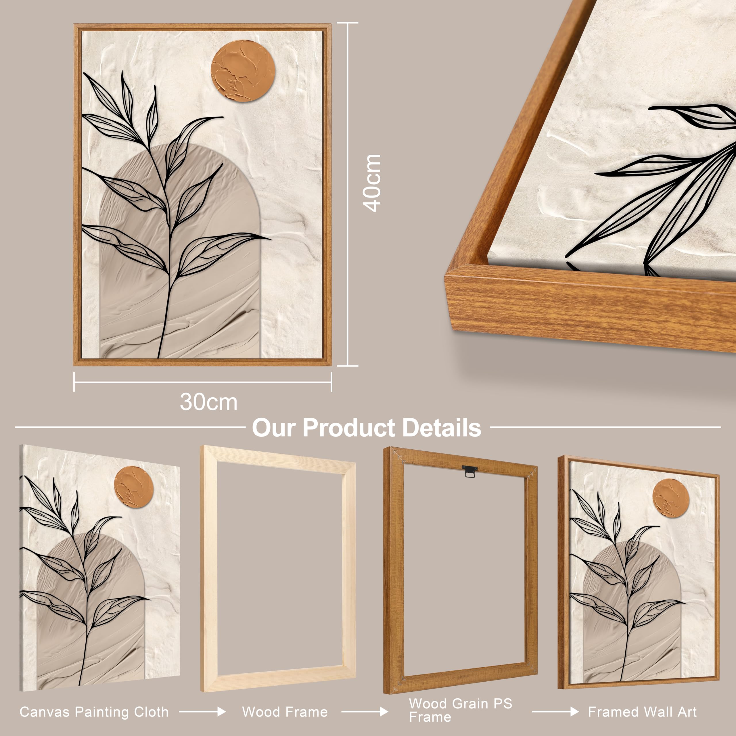 3 Pcs Wooden Framed Canvas Wall Art Set Bohemian Sage Green Canvas Prints Poster Geometric Line Beige Green Pictures for Living Room Bedroom Dinning Room Hallway Stairs Wall Decor 30x40cm x3pcs — view 473