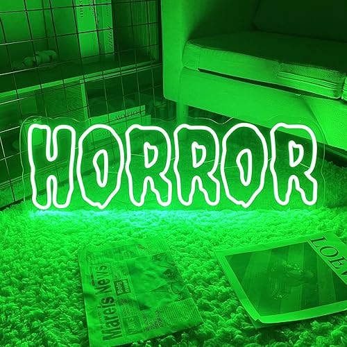 DUOLIYBC Horror Neon Sign – Green LED Wall Light for Halloween Party Decor, USB Powered Dimmable Gothic Accent for Bedroom or Spooky Room Setup, 16.5"×5.7"