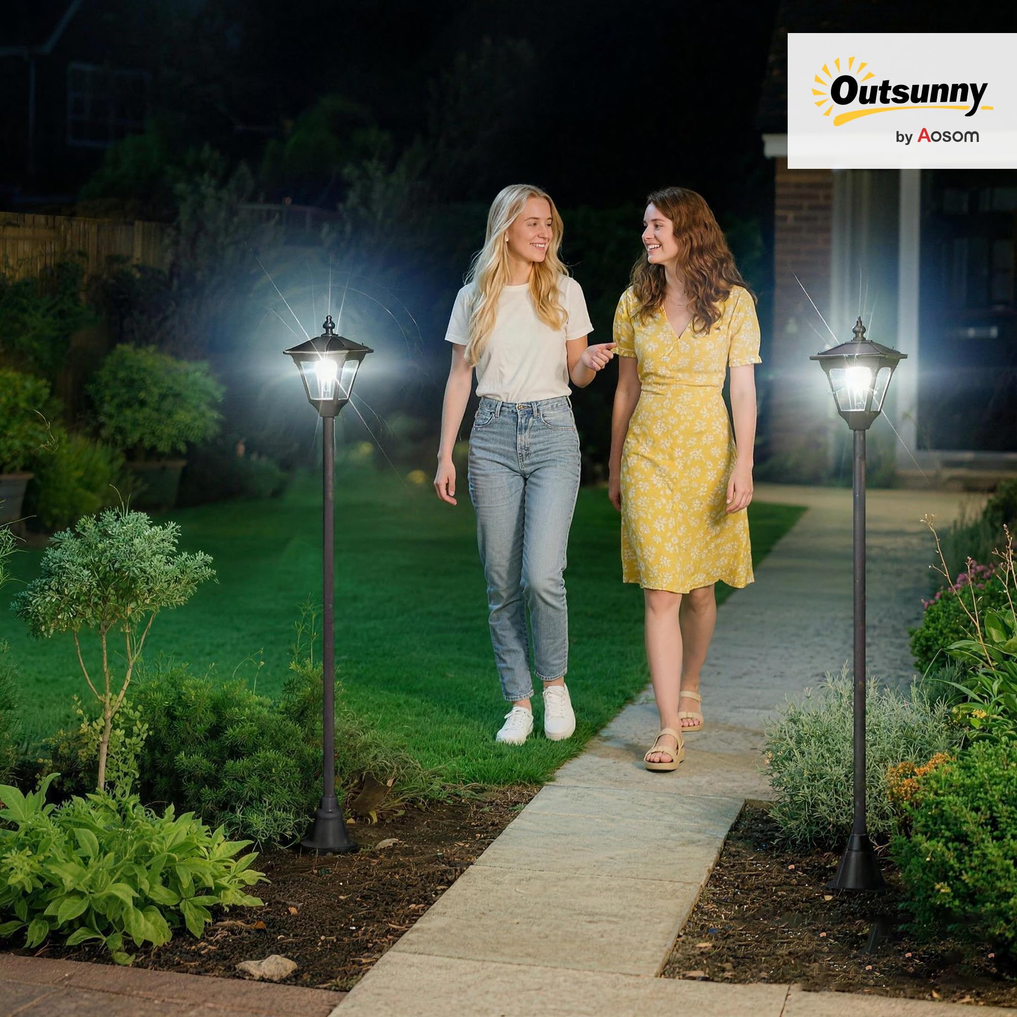 Outsunny Lot de 2 Luminaires Extérieurs Solaire 15L x 15l x 120H cm Noir
