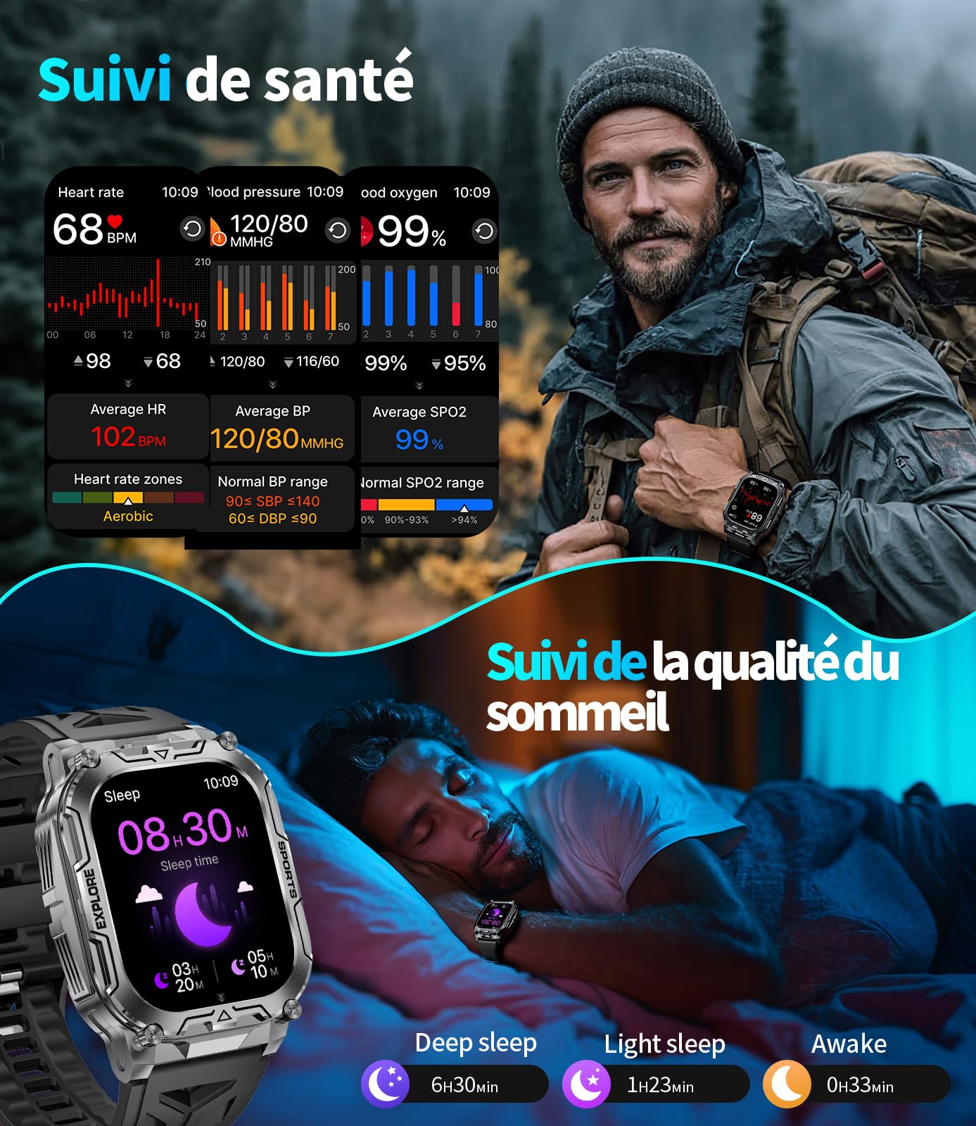Montre Connectée Homme avec 1000 mAh,2.01'HD Grand Écran Fitness Tracker avec Sommeil/Fréquence Cardiaque,Podomètre,IP68 étanche Sport Smartwatch Homme pour Android iOS (Rose)