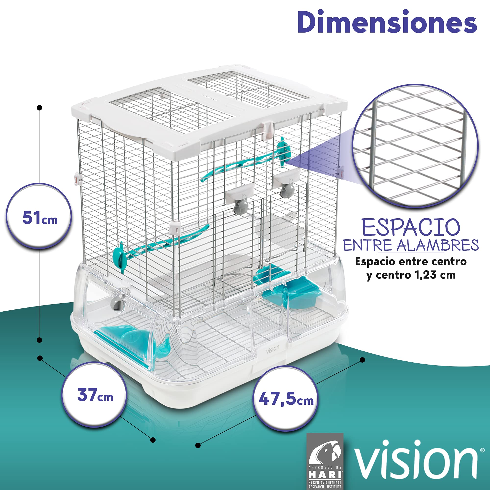 Vision Jaula para Pájaros Modelo S01, 45,5 x 35,5 x 51 cm