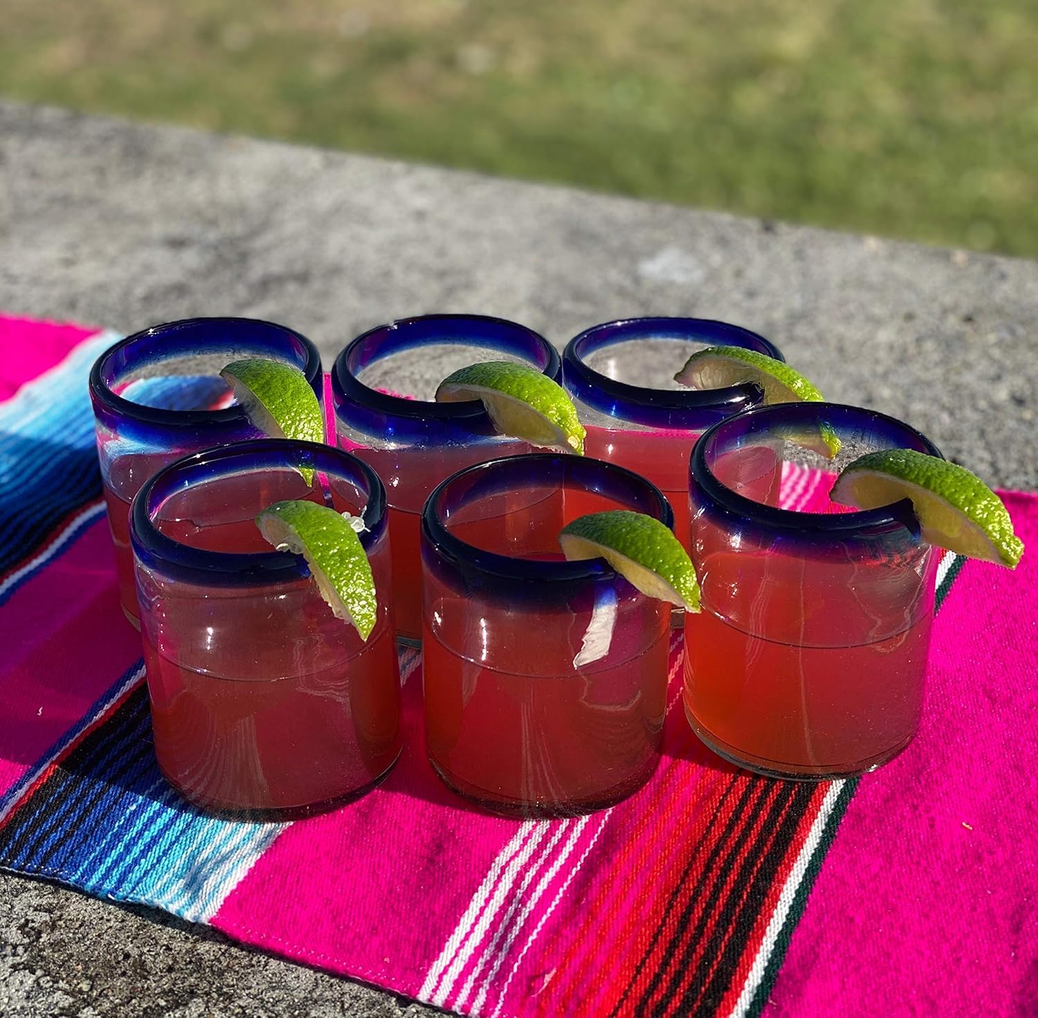 Generico Bicchieri messicani soffiati a mano, set di 6 bicchieri tumbler con bordi blu cobalto, 10 once ciascuno