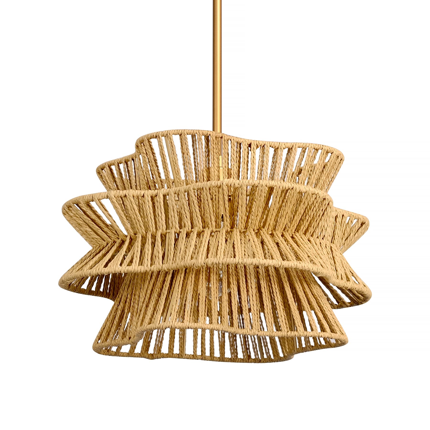 Photo 1 of Homebelife 16" Woven Rattan Chandelier, Country Rustic Boho Wicker Pendant Light Farmhouse Hanging Lighting Fixture for Kitchen Island Dining Room Bedroom Foyer Hallway (Brown Shade & Gold Metal)