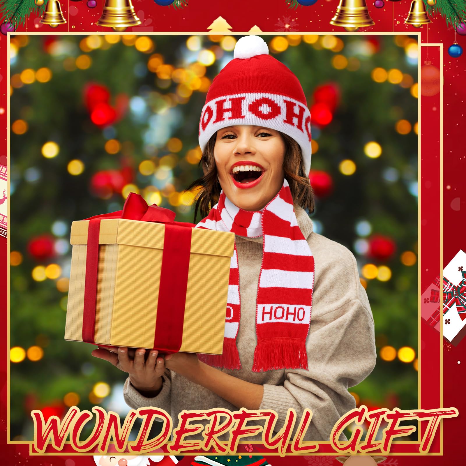 Liitrsh Lot de 12 bonnets tricotés et écharpe de Noël avec bonnet de Père Noël avec pompon chaud pour adultes et adolescents