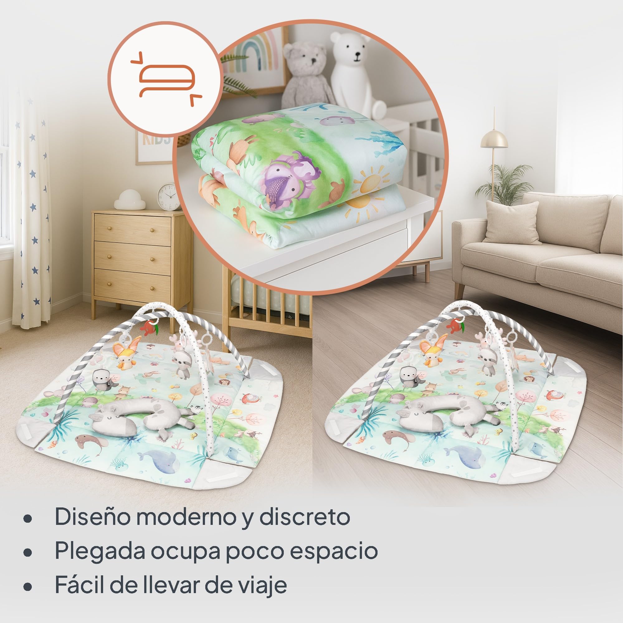 lionelo Anika Natural Alfombra Bebe Juegos de bambú con 8 Juguetes Bebes Desmontables, Gimnasio Actividades Bebe con Arco, Desde recién Nacido | Hipoalergénico | 8 Juguetes Desmontables con Espejo Sonajero y Cojín Tummy Time | Arcos Plegables Espacio Segu