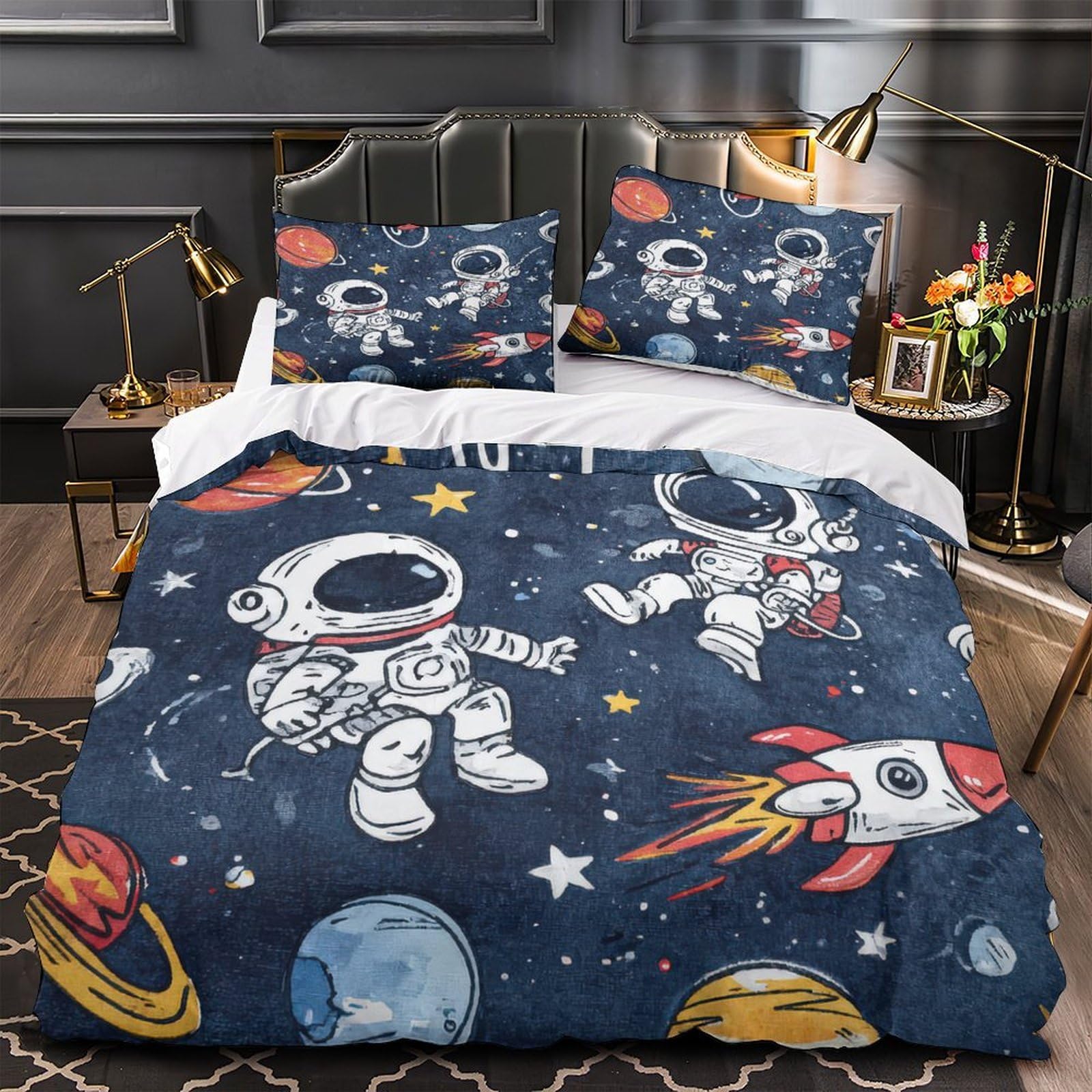 Housse de Couette Anti-Tache Espace pour Lit Enfant Facile à Laver