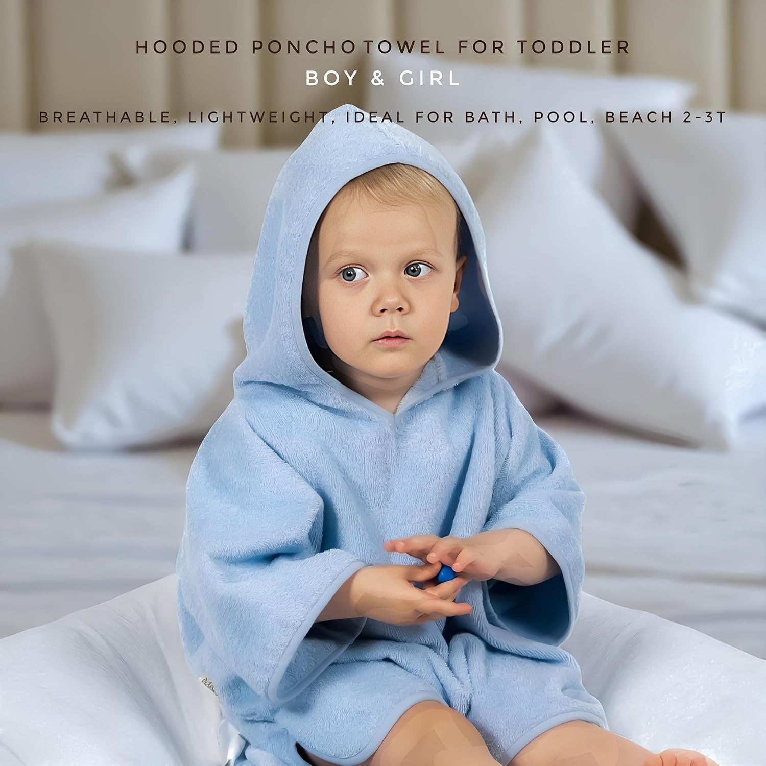 Hooded Poncho Towel 2-3T - 100% Organic Cotton, Absorbent & Lightweight for Toddler Boy & Girl, Bath, Pool & Beach (Dark Blue, 2-3T) - Image 8