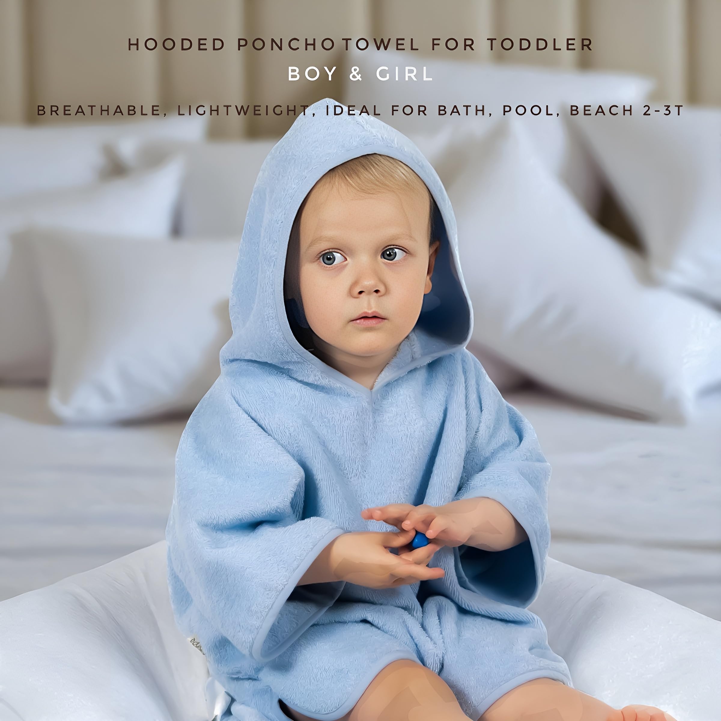 Toalla poncho con capucha para niños y niñas, 100% algodón orgánico suave, absorbente, transpirable, ligera Ideal para baño, piscina, playa 2-3T (azul, 2-3T)