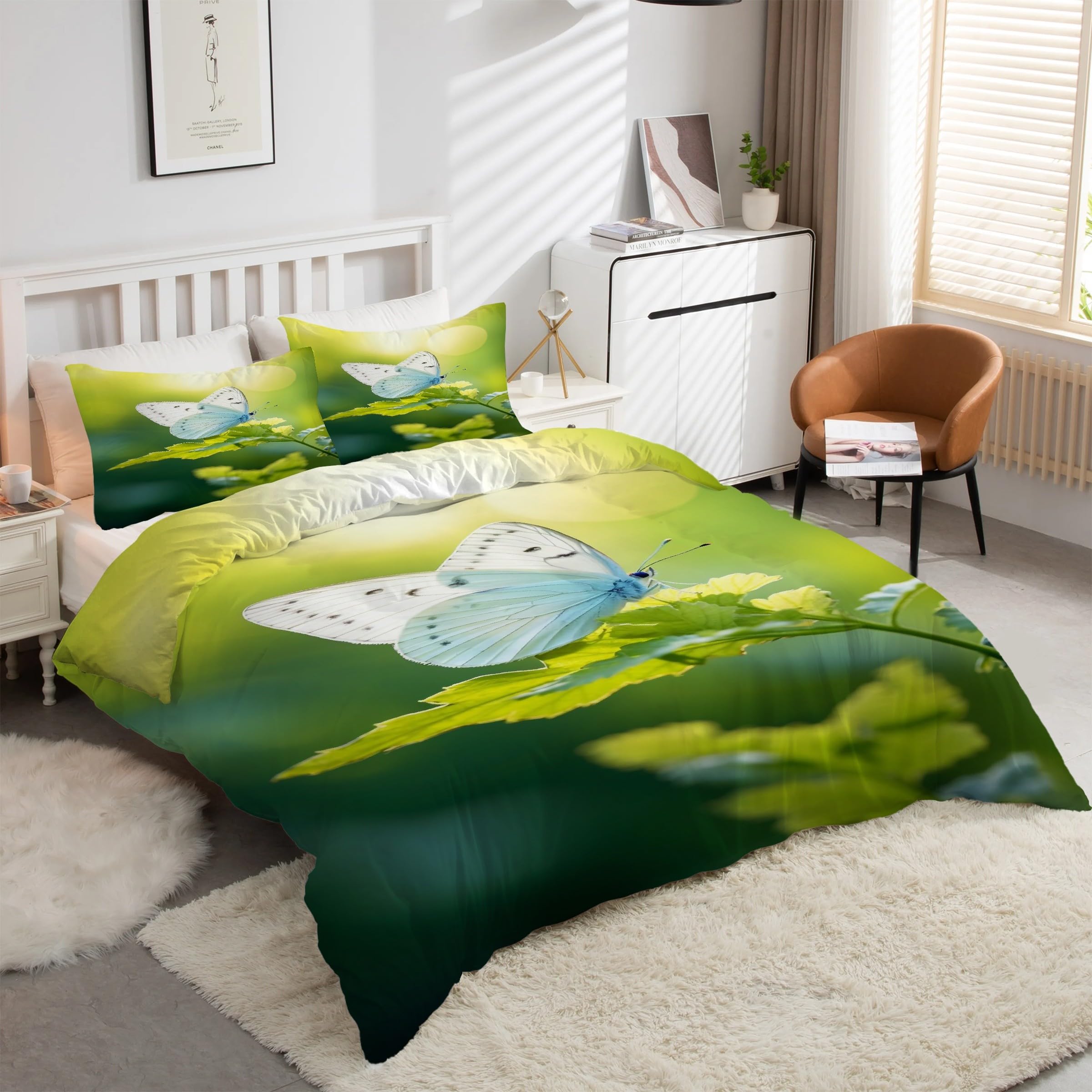 Ensemble de literie 3 pièces avec housse de couette 160x200 verte et 2 taies