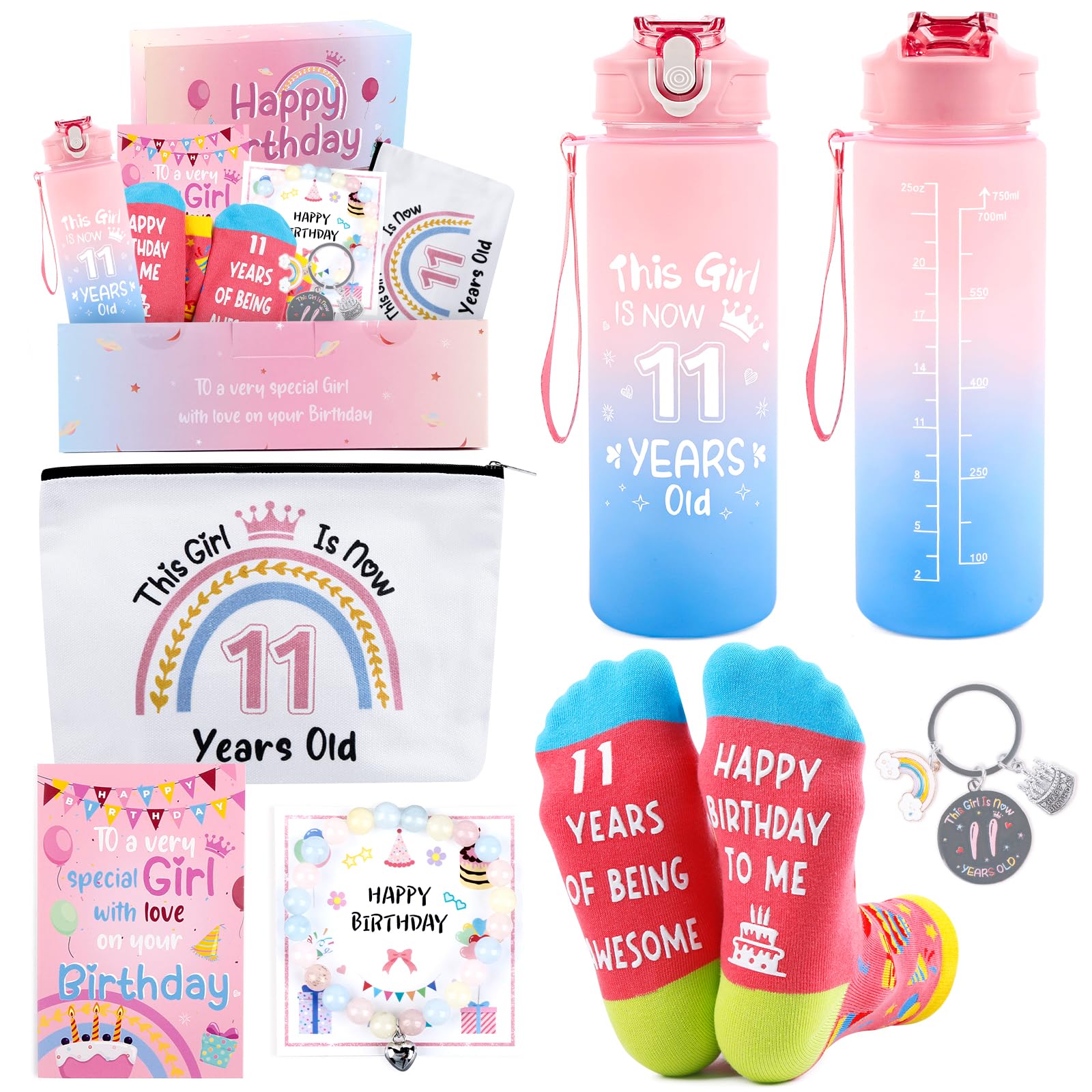 Belillpipi 11 Year Old Girl Gifts, 11th Birthday Gifts for Girls, Presents for 11 Year Old Girls, 25 oz Tumbler Set for Girl Daughter, Sister, Niece, Granddaughter