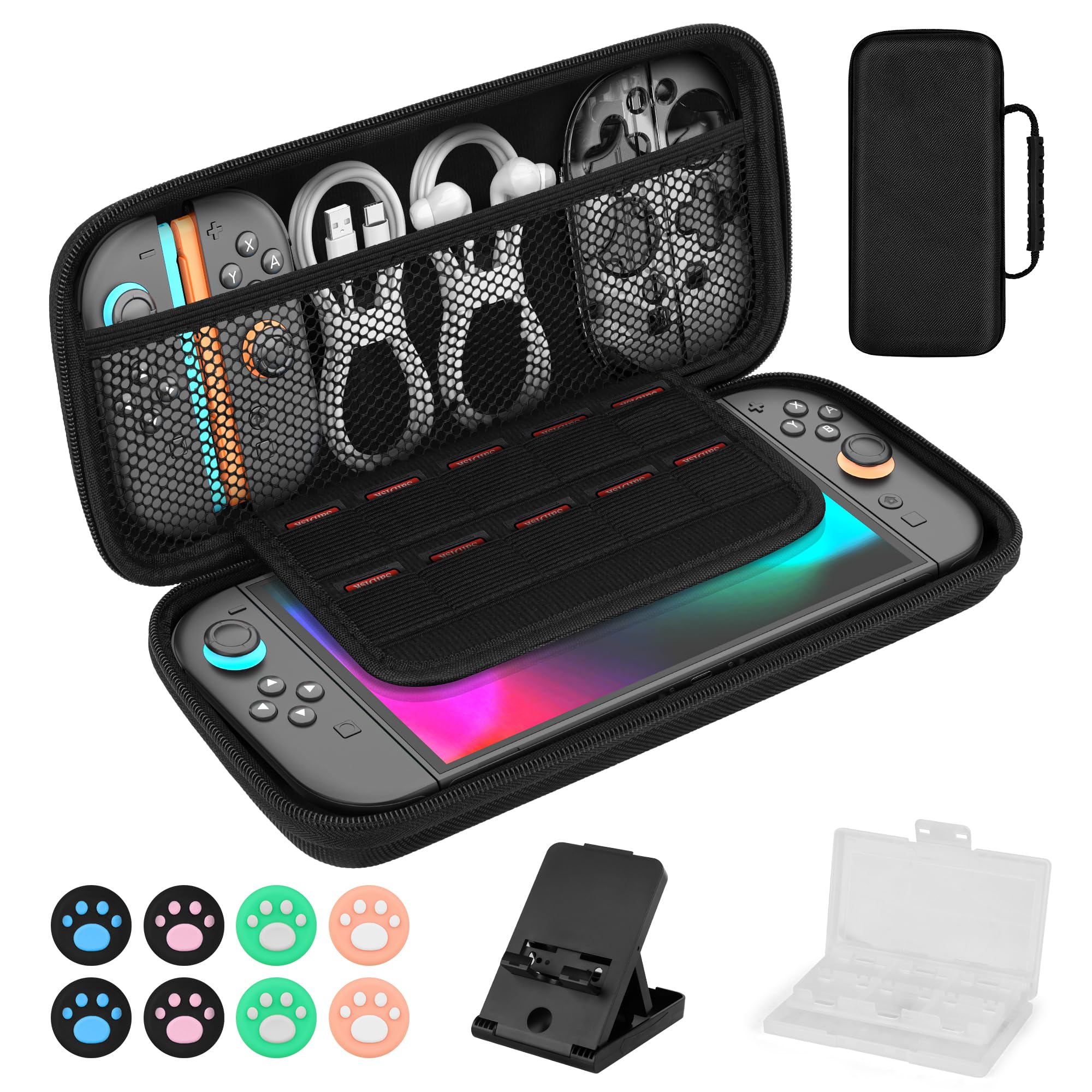 Switch 2 ケース【令和8年新登場】JIAKSI スイッチ2ケース+スイッチ2専用 ゲーム機用スタンド + ゲームカード収納ボックス付き | 高密度EVA防塵 防水 防振 軽量 耐落下 消臭 大容量 スイッチ2専用 全面保護型 兼容Switch/有機ELモデル対応 収納バッグ 10ゲームカードスロットスイッチ2保護アクセサリーセット 持ち運び便利 旅行用【ゲーマー必須アイテム！】