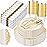 Nervure 350PCS Ivory Plastic Plates - Ivory Gold Plastic Dinnerware Sets for 50 Guests - 100 Gold Disposable Plates, 50 Pre Rolled Silverware Sets, 50 Cups Perfect for Wedding & Thanksgiving