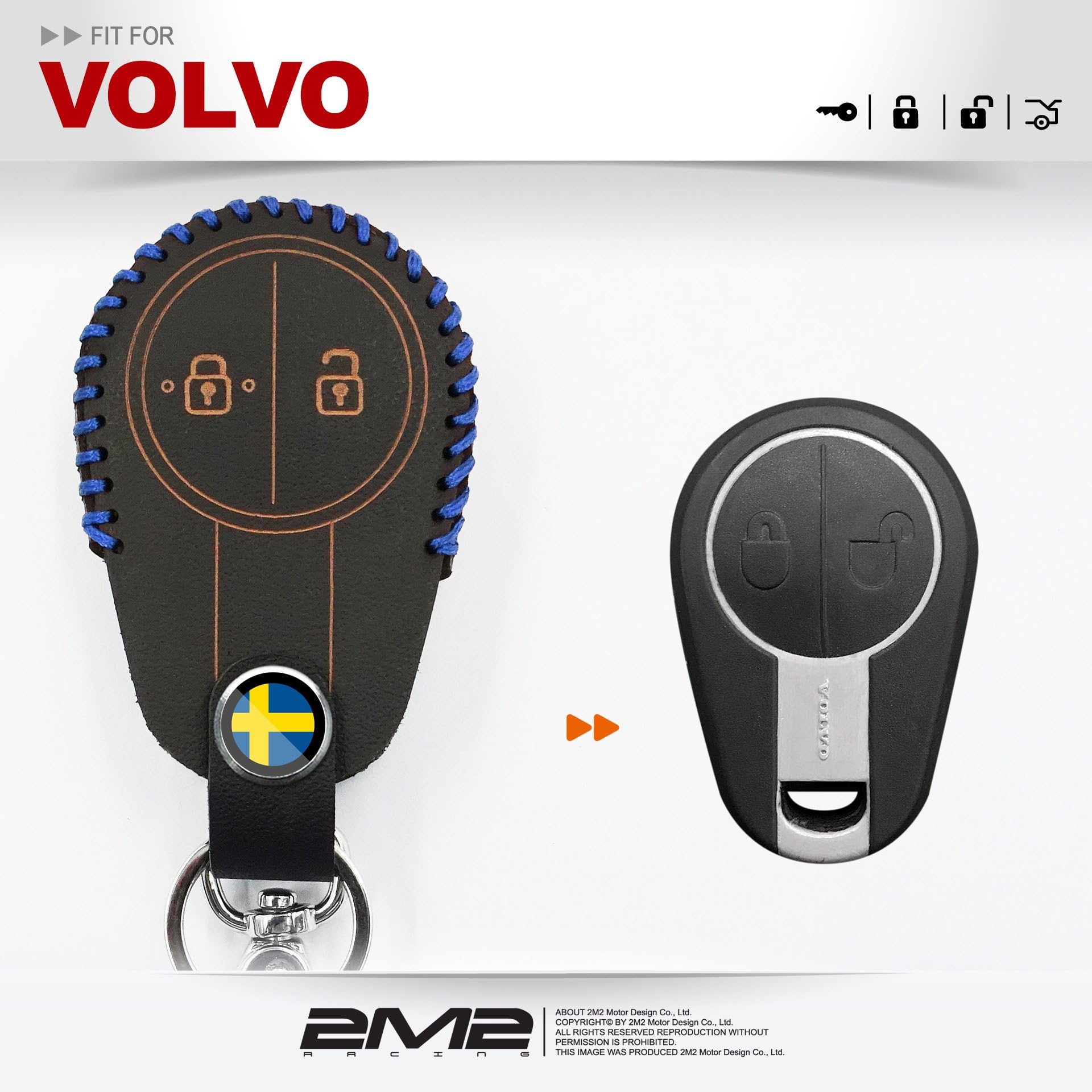 2M2 Leather Keyfob Holder Case Chain Cover FIT For Volvo Semi Truck VNL FM FH VN VNR VNX VHD VAH (005)