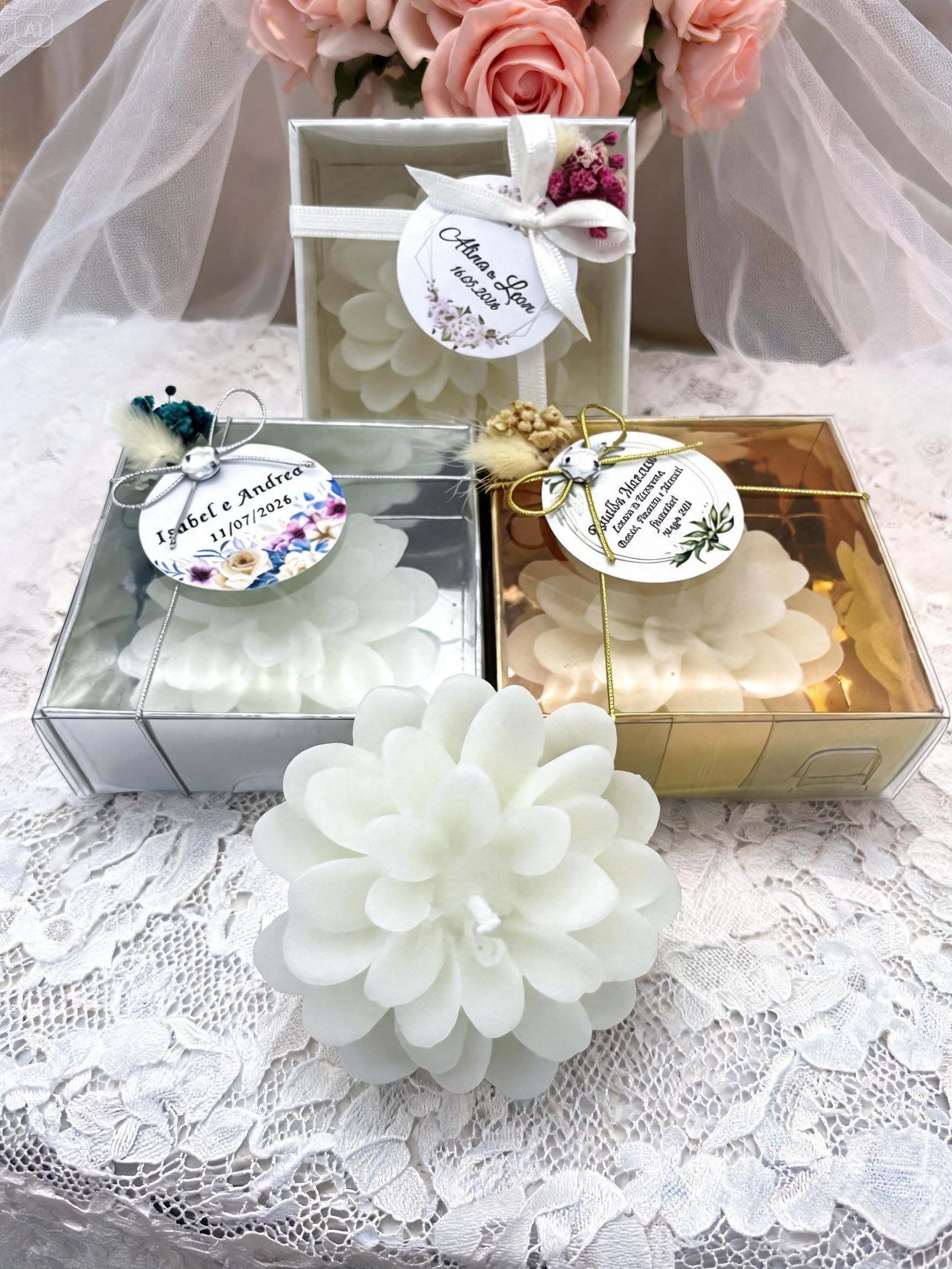 Giftsupstore - Lot de 100 bougies en forme de lotus pour invités de mariage, cadeaux de fête prénatale, cadeaux de retour (blanc)