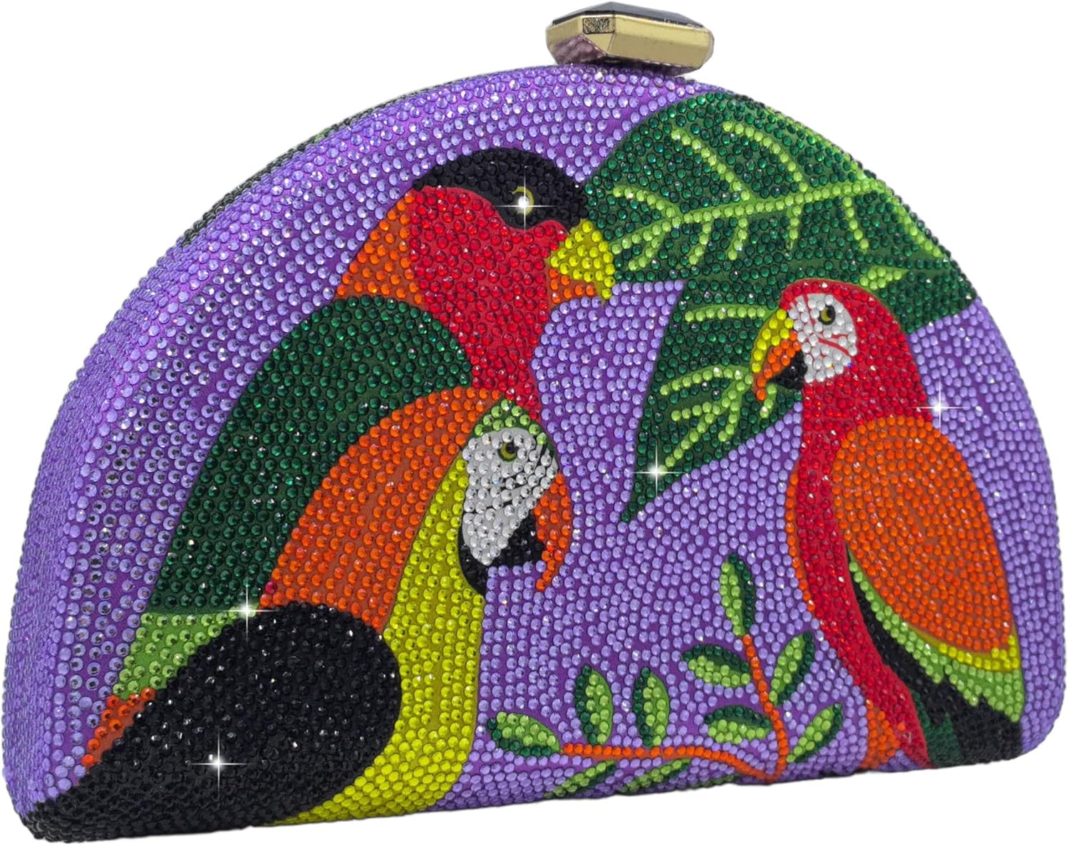 Boutique De FGG Parrot Women Lilac Crystal Evening Handbags Cocktail Prom Dinner Rhinestone Clutch Purse