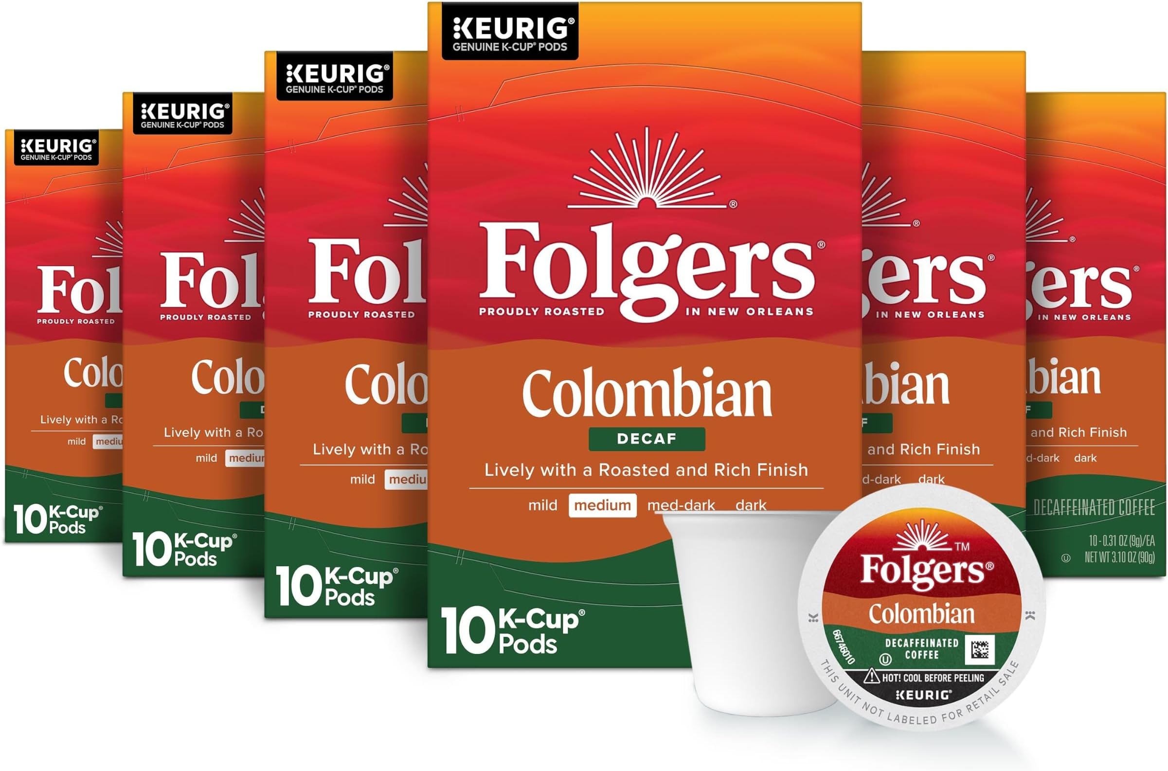Folgers Colombian Decaf Coffee, Medium Roast, Keurig K-Cup Pods, 60 Count