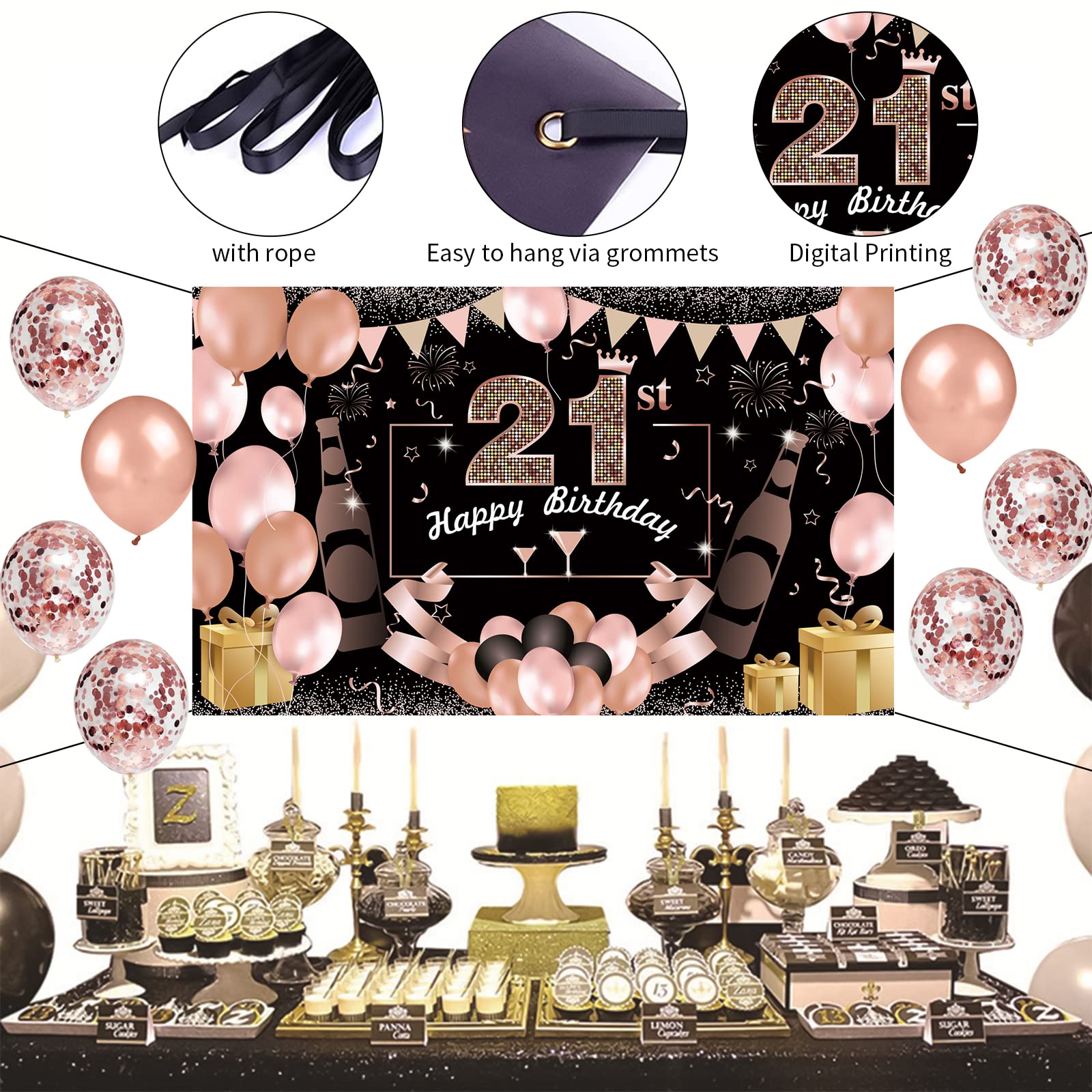 Decorazioni per il 21° compleanno in oro numero 21 cerchio puntino