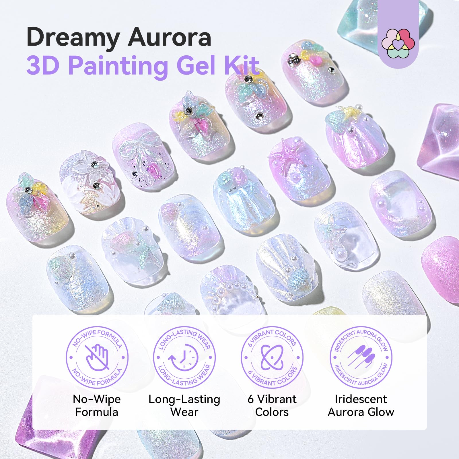 SAVILAND Gel 3D Nail Art, 6 Couleurs pour Ongles Sculpture UV Gel Vernis à Ongles Ensemble avec Nail Art Sculpture Stylo 3D Multifonctionnel Solide pour Ongles DIY Manucure Salon