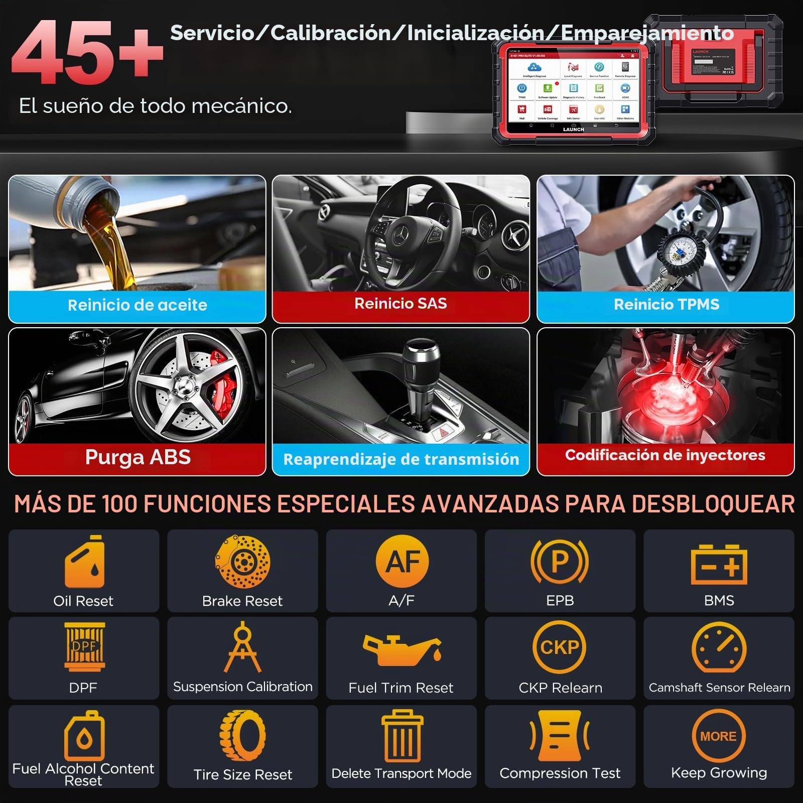LAUNCH X431 Pro Elite OBD2 Diagnosis Coche Multimarca, Diagnóstico Avanzado de Todo el Sistema Bi-direccional Maquina Diagnosis Coche, 45+ Azzerare, Codificación ECU, CANFD & DoIP, Guiada V.A.G.