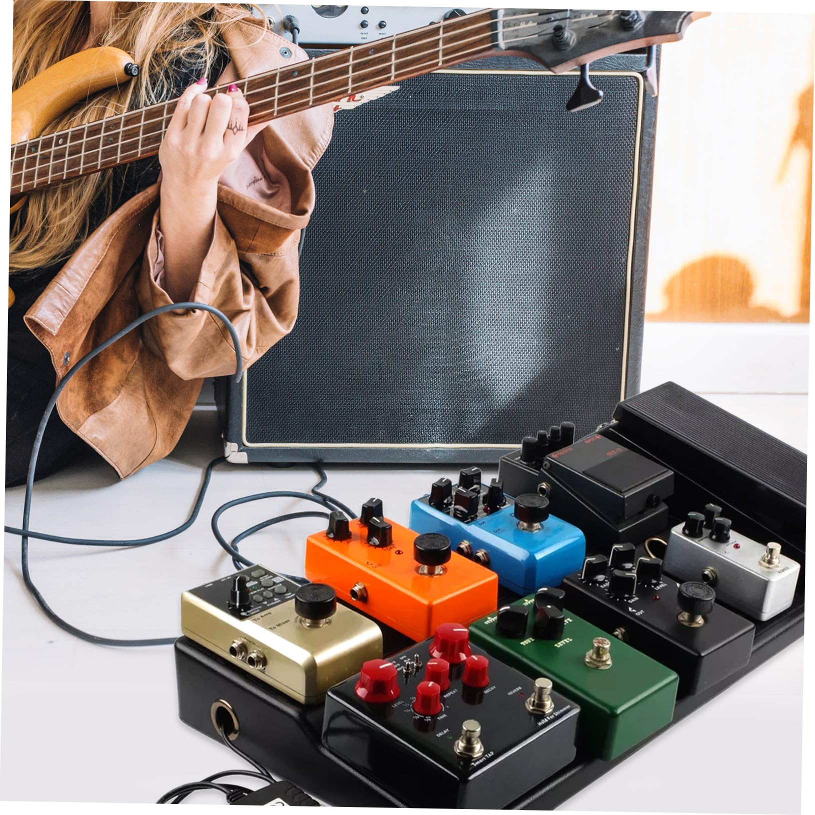 Schwarzes Gitarreneffekt Pedalboard aus Pe, Leicht und Tragbar | Live Auftritte und Proben, Hohe Flexibilität, Robuste Ausführung, mit Ständer, Netzteil, Halterung, Tasche
