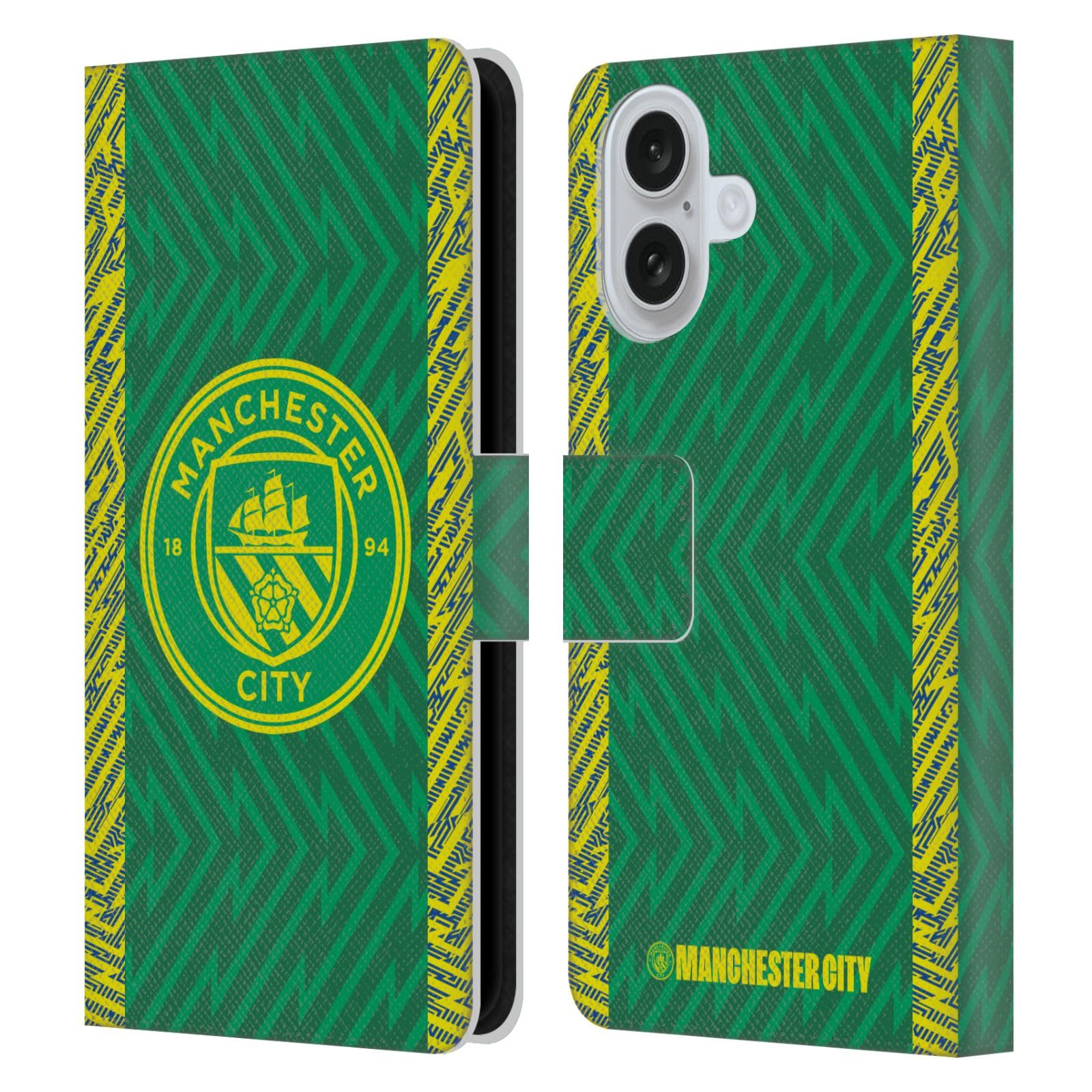 Head Case Designs Officially Licensed Manchester City Man City FC Third Goalkeeper 2023/24 Badge Kit Leather Wallet Case Compatible With Apple iPhone 16 โ image 1