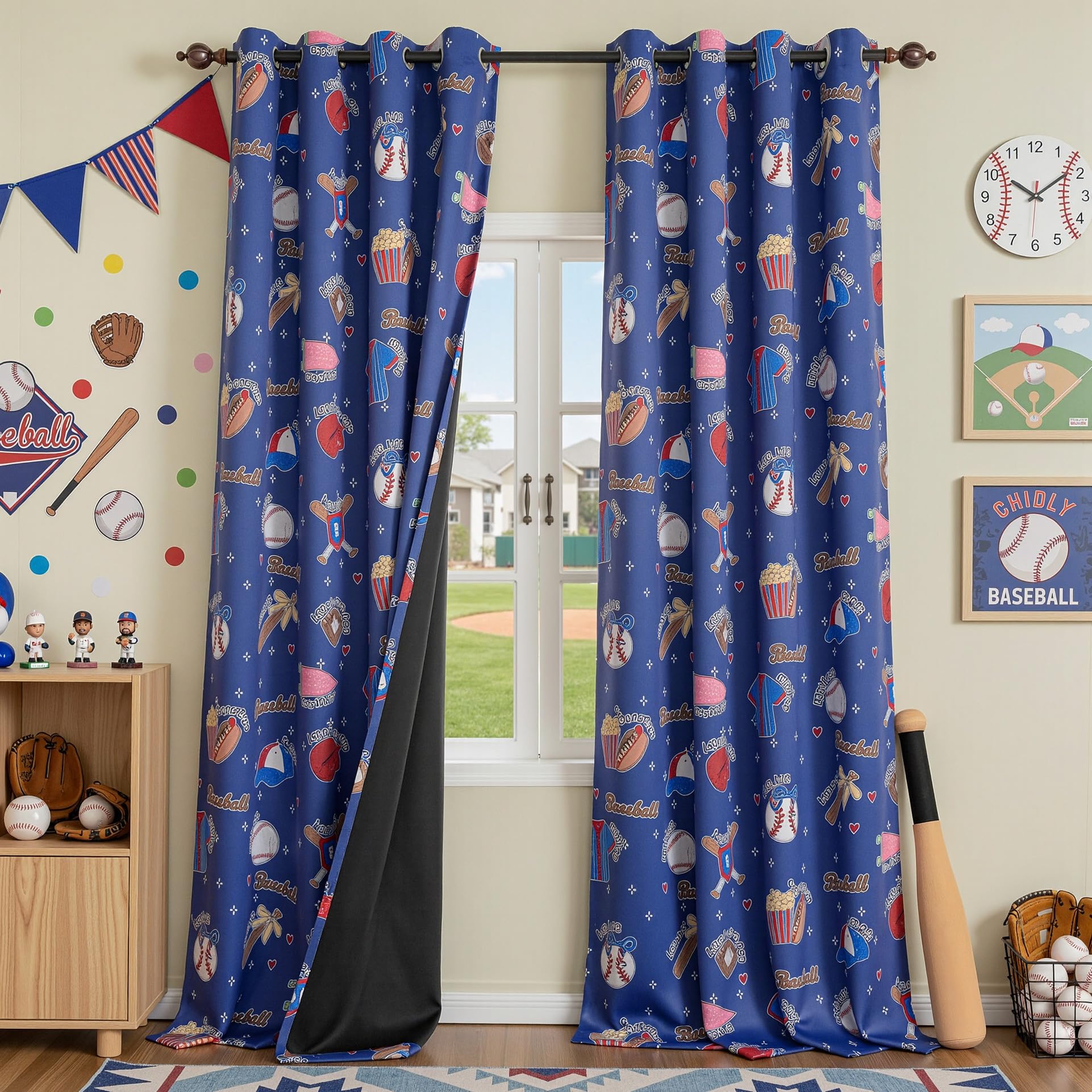 MYSKY HOME Boys Navy Blue Blackout Curtains 96 Inch Length 2 Panels