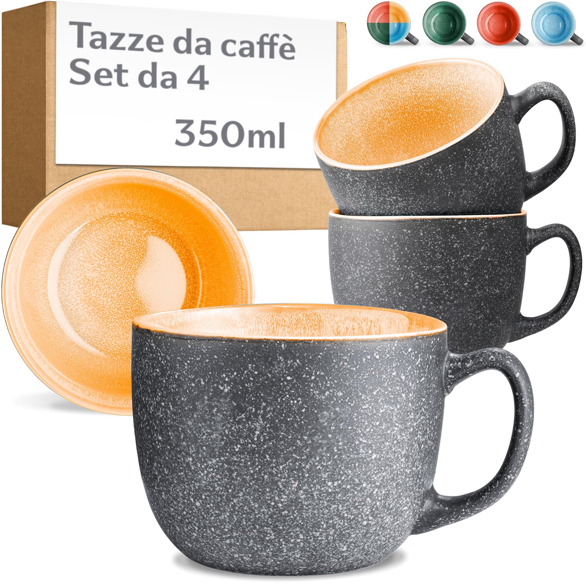Cosumy Set di 4 Tazze da Caffè - 350ml Tazze in Ceramica – Gres Spesso con Smalto Reattivo Artigianale – Mantiene il Calore a Lungo (Giallo)