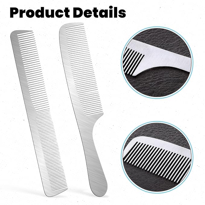Set de 2 Peines de Metal para Cabello, Acero Inoxidable, Antiestático miniatura 3