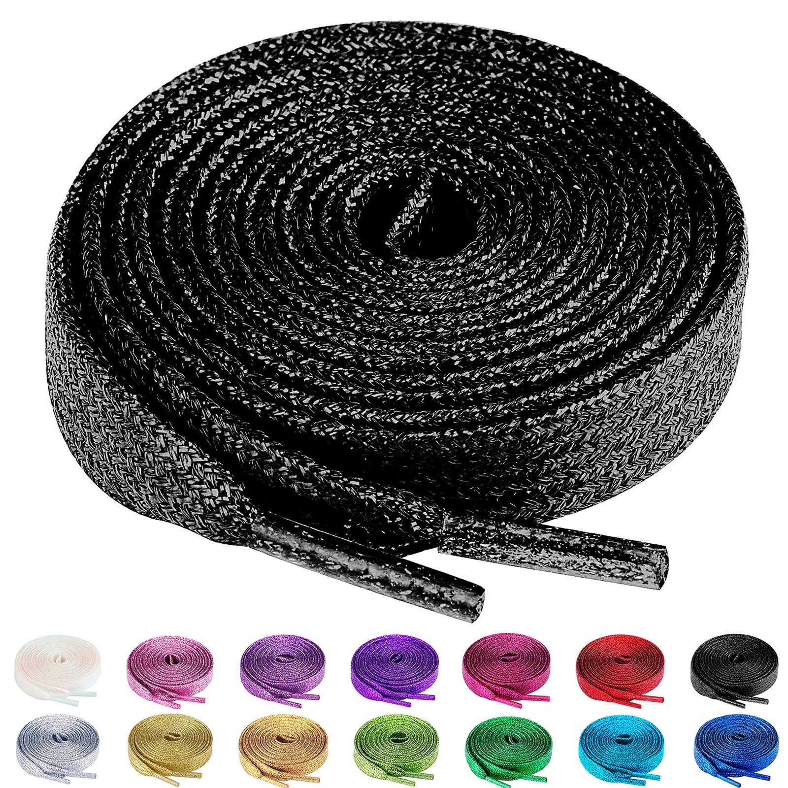 Olukssck 2 Pairs Flat Glitter Shiny Metallic Shoe Laces, Colorful Sequin Shoelaces