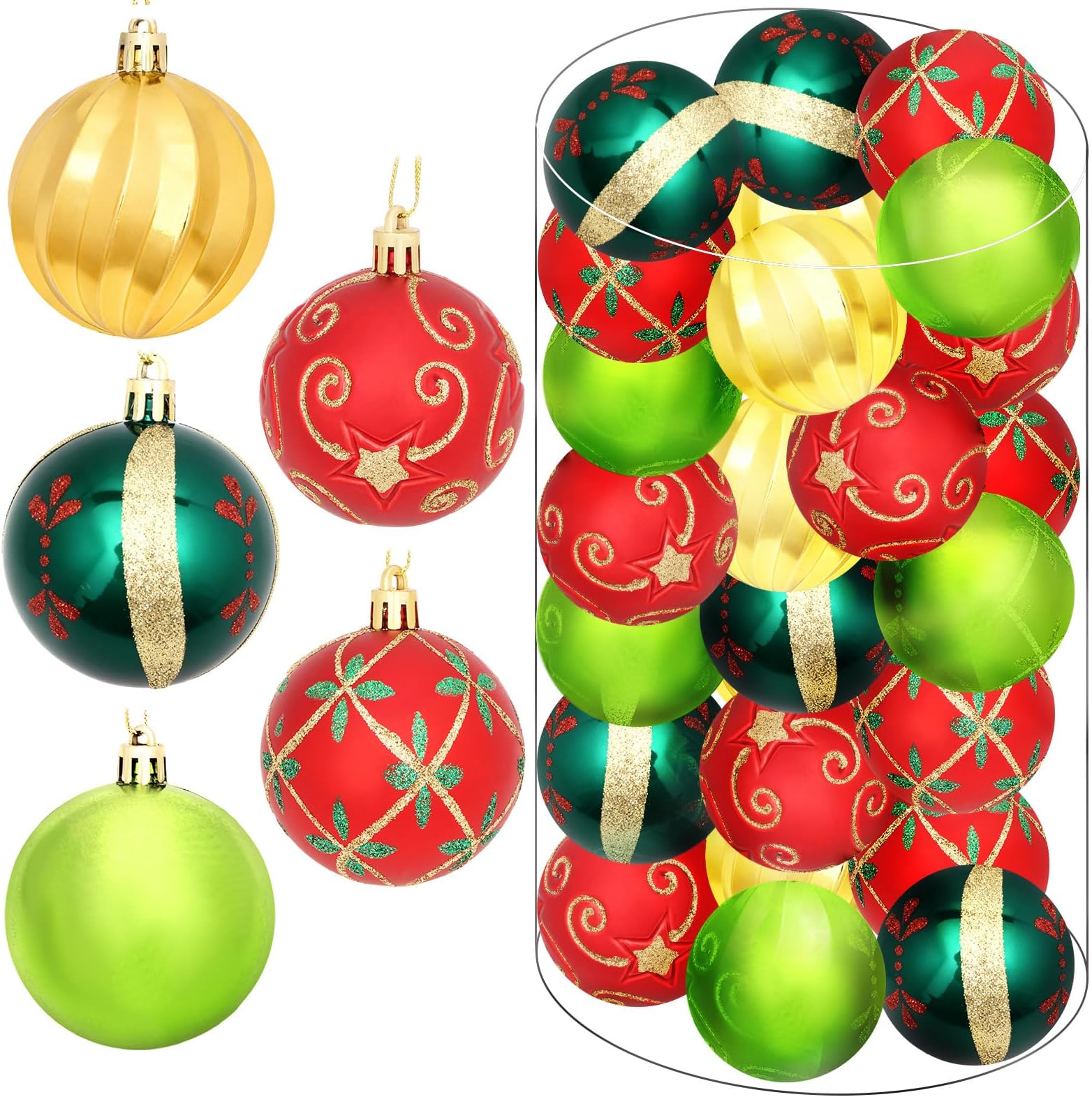 Semato 30 Pcs Christmas Tree Ornaments Decorations Ball, 2.4 Inch Shiny Hanging Bulbs Christmas Tree Decorations Set
