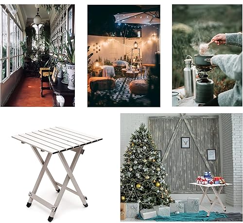 Miniatura 4 de SUNNYFEEL Mesa de camping plegable  Mesa de picnic portátil de aluminio ligero, 18.5 pulgadas de largo x 18.5 pulgadas de ancho x 24.5 pulgadas de