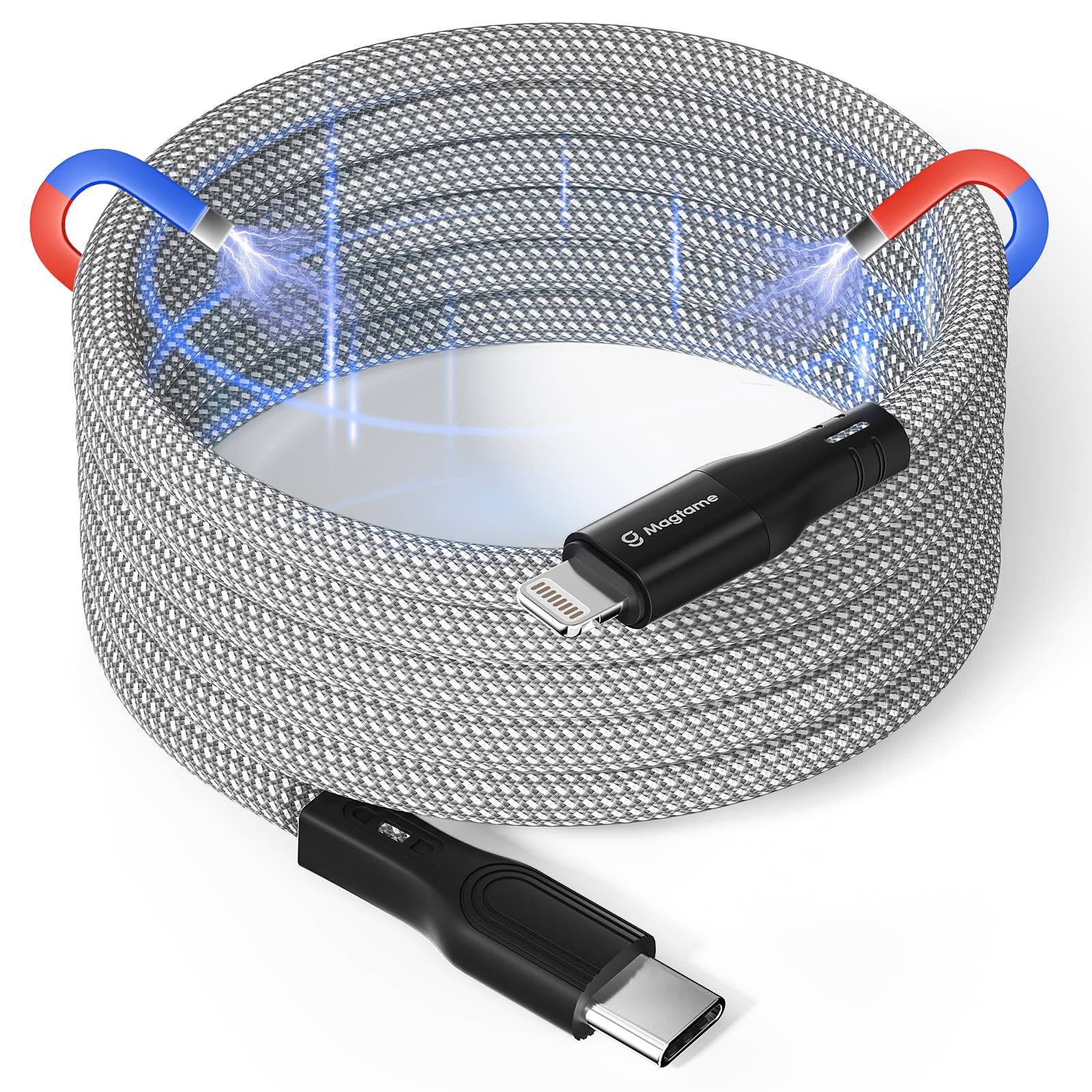 Magtame Magnetic USB C to Lightning Kabel Coiled, 1.5M MFi Certified Type C to Lightning Kabel für Phone, Phone Schnellladekabel für Phone 14 13 12 11 Pro Max XR XS X 8 Plus SE
