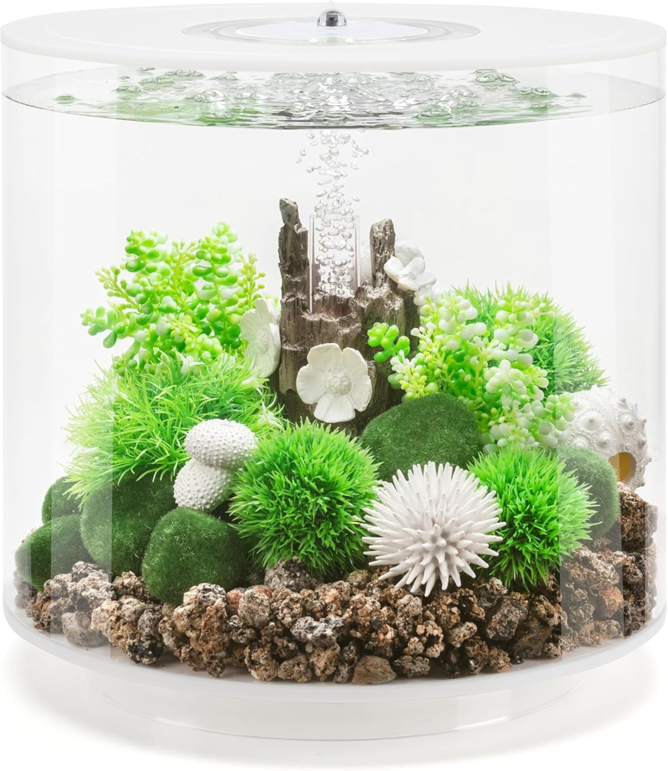 biOrb TUBE 15 Aquarium (White, 15 Litres), Perfect Beginner Fish Tank With Integrated LED Lights, Quick & Easy To Set Up, 360-Degree View Aquarium With 5-Step Filtration System, Acrylic Base