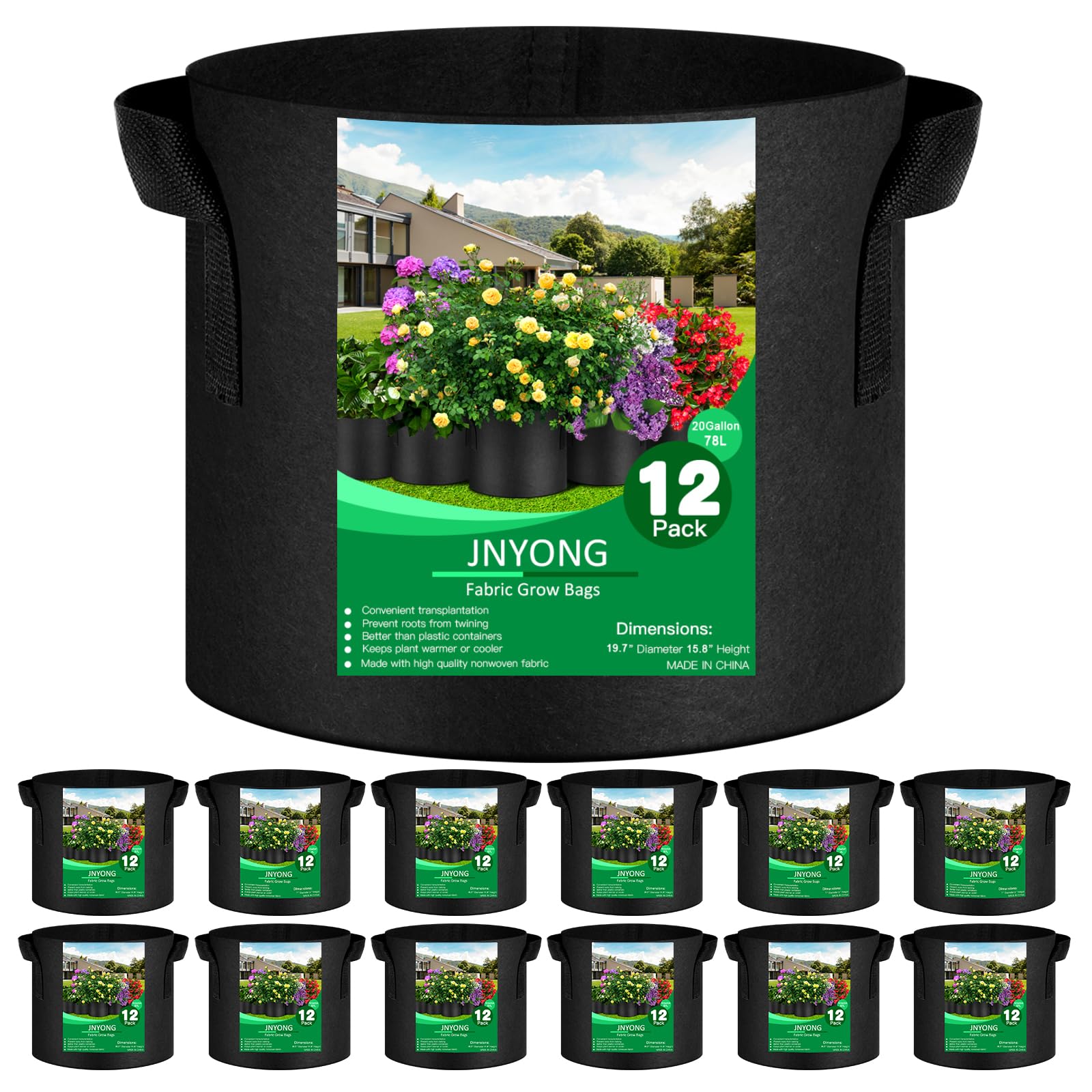 JNYONG NYONG Lot de 12 Sacs de Culture Non tissés épaissis avec poignées en Tissu aéré de 50,8 l