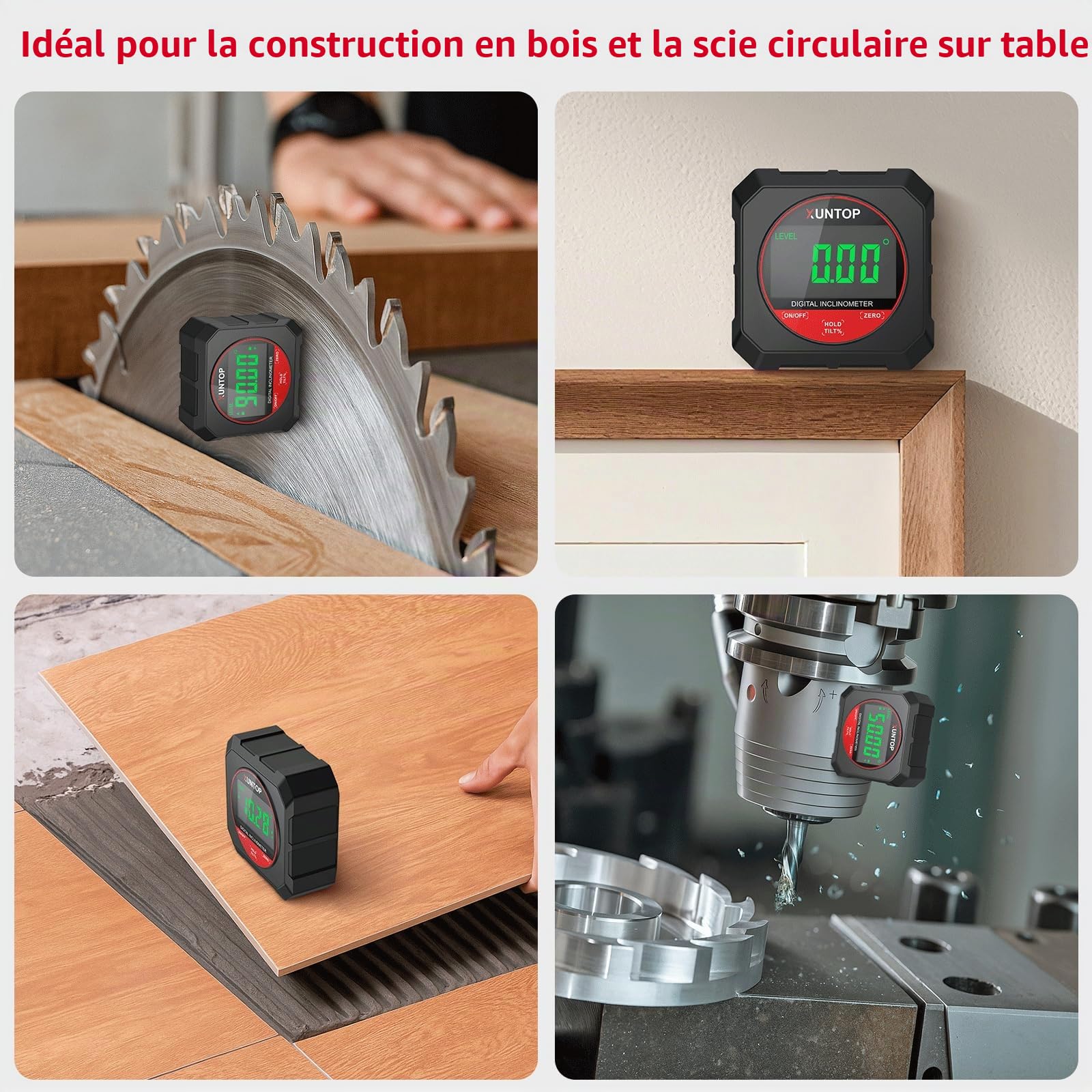 XUNTOP Inclinomètre Numérique Tactile LCD - Niveau Digital Magnétique Haute Précision 0.05° avec Écran Sensible au Toucher, Fonction ZERO et Mesure Relative, pour Menuiserie, Bricolage, Construction