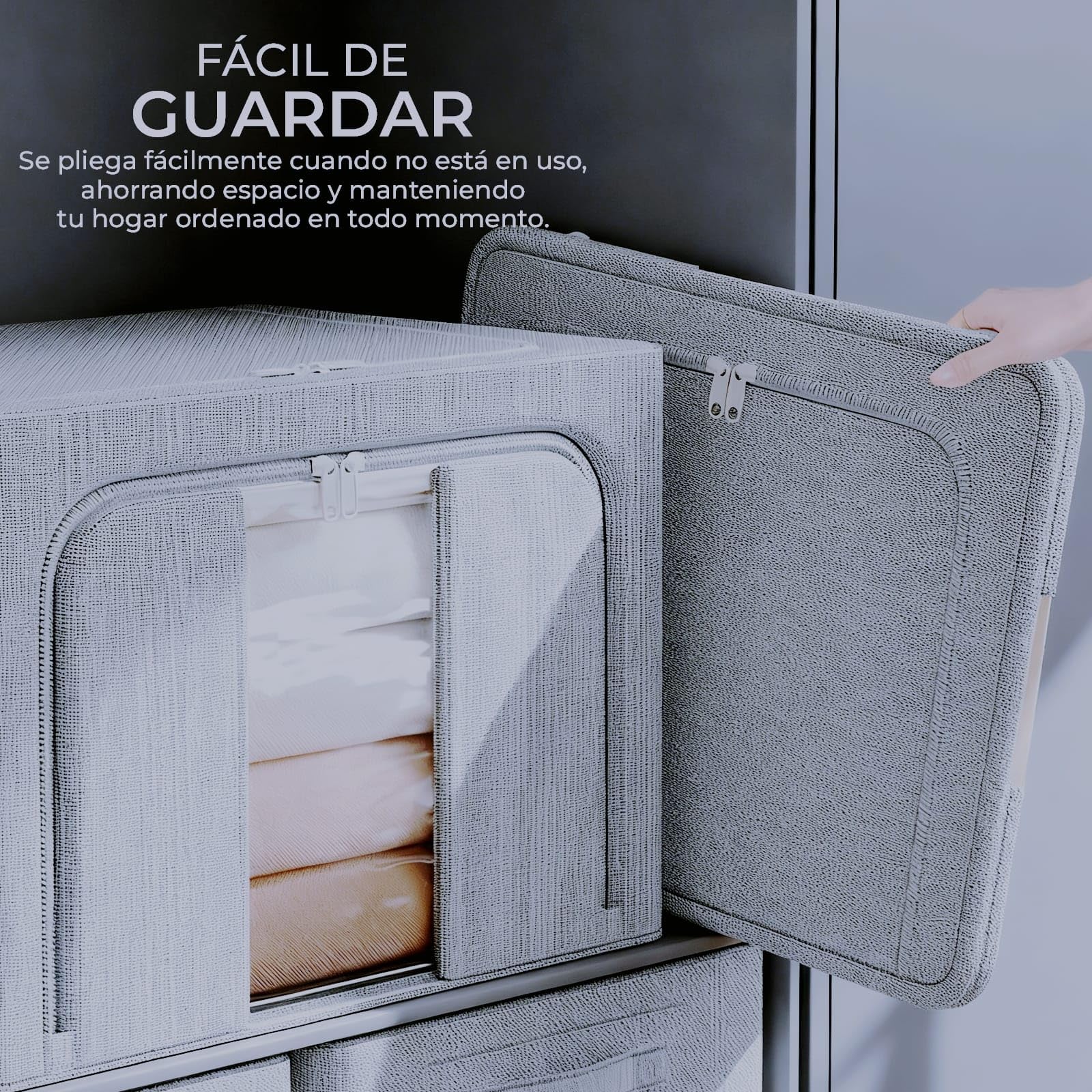 Cajas de Almacenamiento con Cremallera y Ventana Pack 3 Unidades Impermeable Metálica Plegables Gris claro 24L