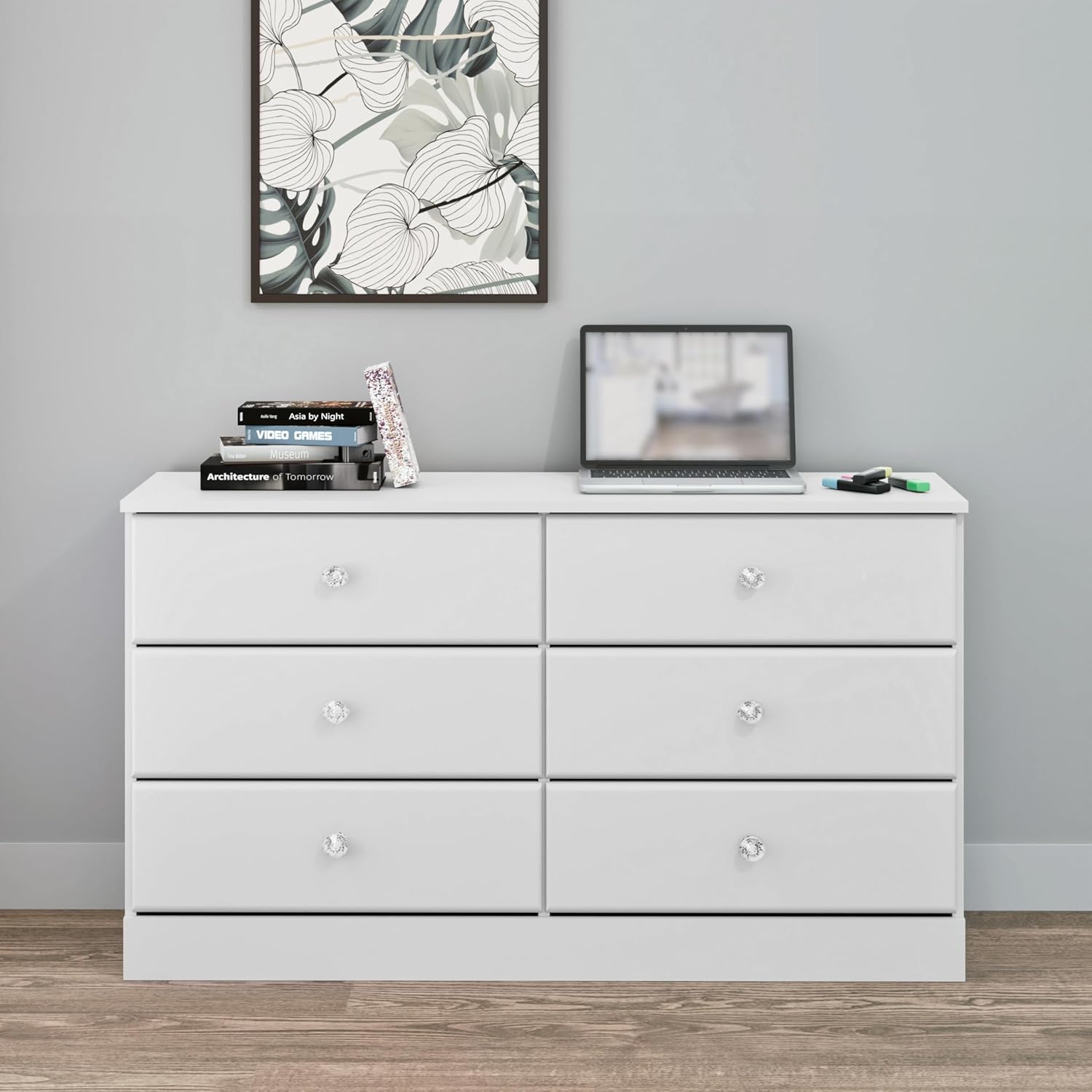 Crystal White Double Dresser with Extra Deep Drawers and Roller Glides