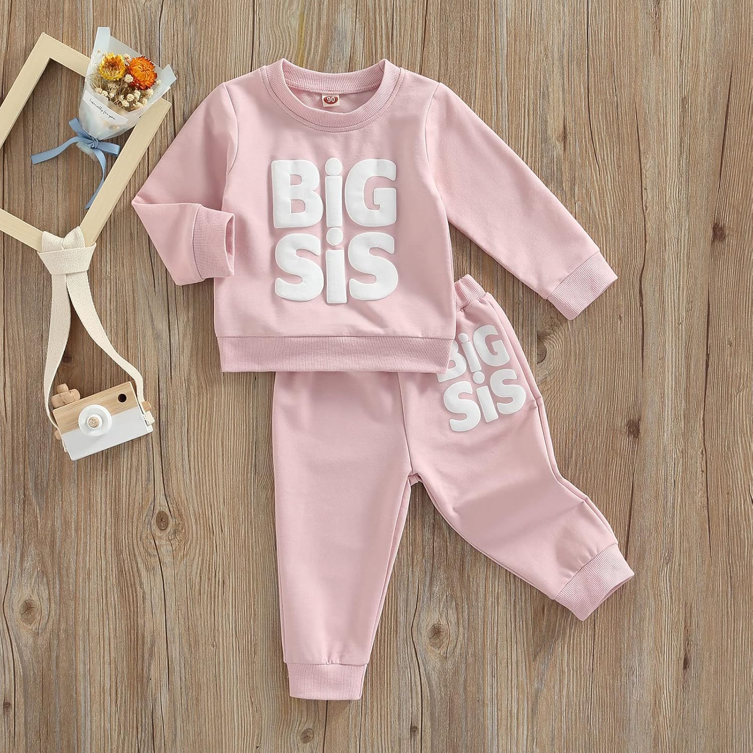 Baby Girl Sister Matching Outfit Long Sleeve Lil/Big Sis Letter Print Sweatshirt Top Pants 2Pcs Fall Winter Clothes - Image 3